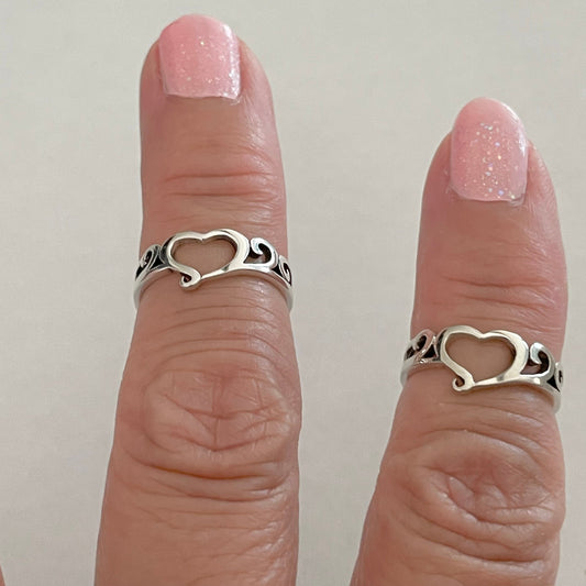 Sterling Silver Open Heart Ring: Swirl Design, Love Jewelry