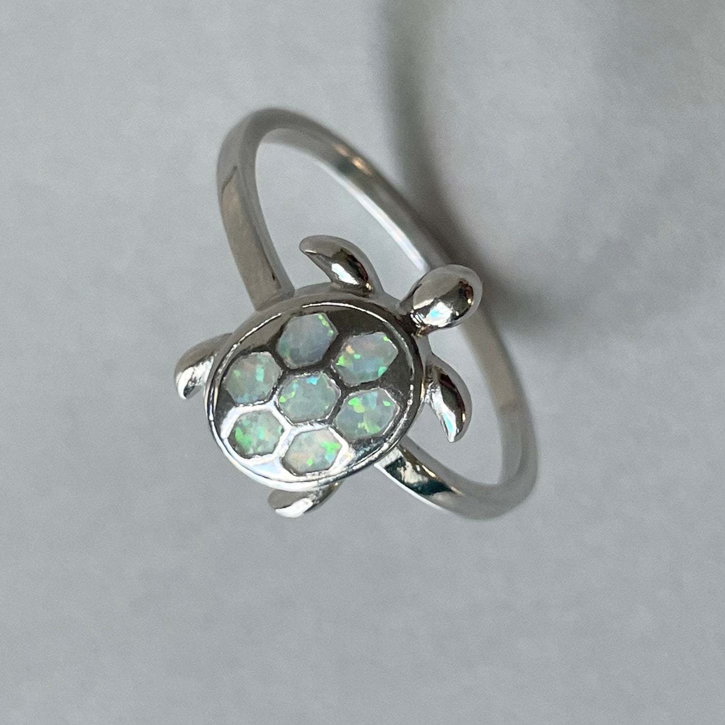 Sterling Silver Fire Opal or Blue Opal Turtle Ring, Silver Opal Ring, Love Ring, Promise Turtle Ring, Silver Turtle Ring, White Opal Ring.