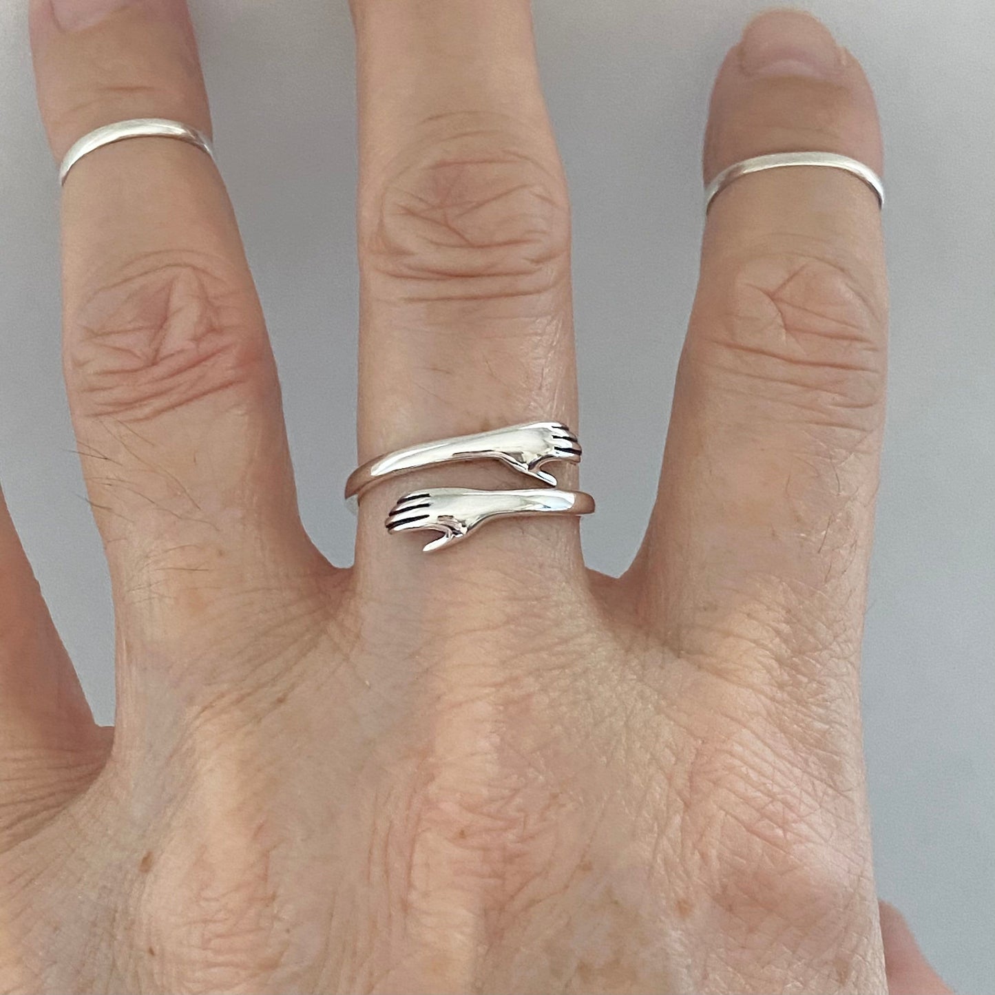 Sterling Silver Hugging Ring, Silver Hug Ring, Promise Love Ring, Friendship Hug Ring, Delicate Ring, Hand Ring, thinking of you Ring.