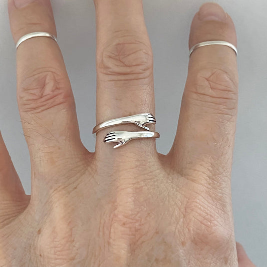 Sterling Silver Hug Ring: Delicate Promise Love Ring
