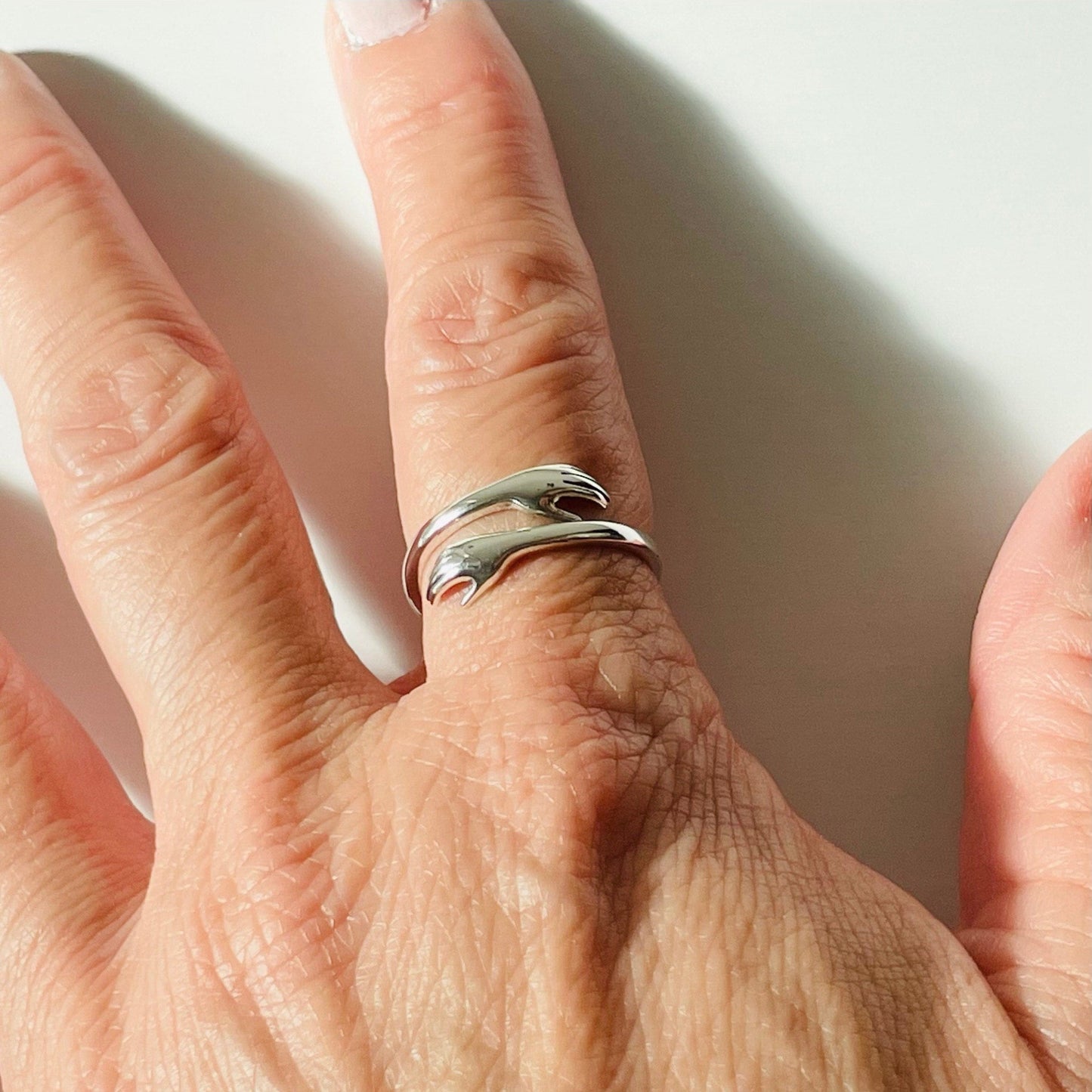 Sterling Silver Hug Ring: Delicate Promise Love Ring