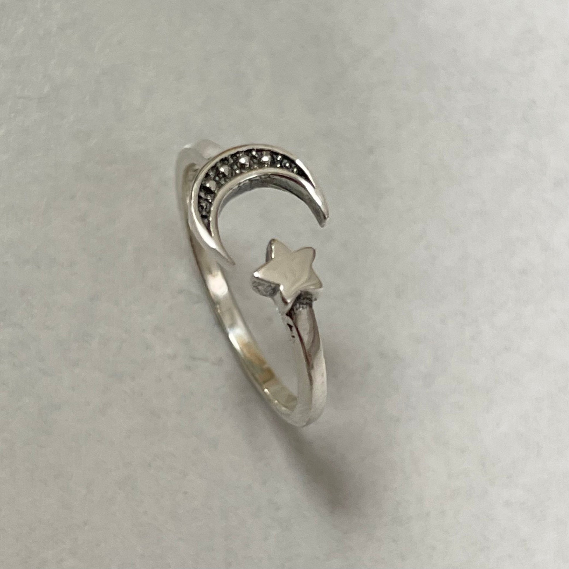 Sterling Silver Star Moon Adjustable Ring, Crescent Moon Ring, Silver Star Ring, Silver Moon Ring, Dainty Celestial Ring, Star Toe Ring.