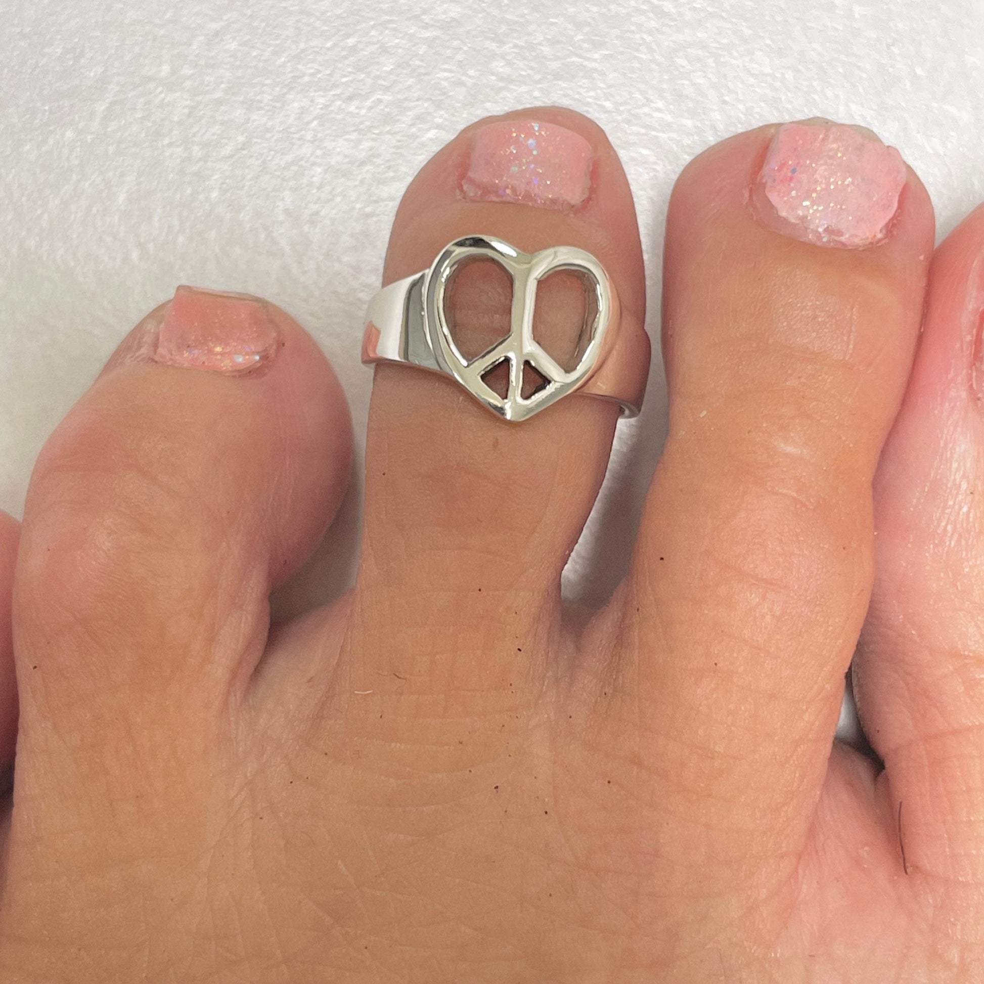 Sterling Silver Heart Peace Sign Ring: Unisex Hippie Jewelry