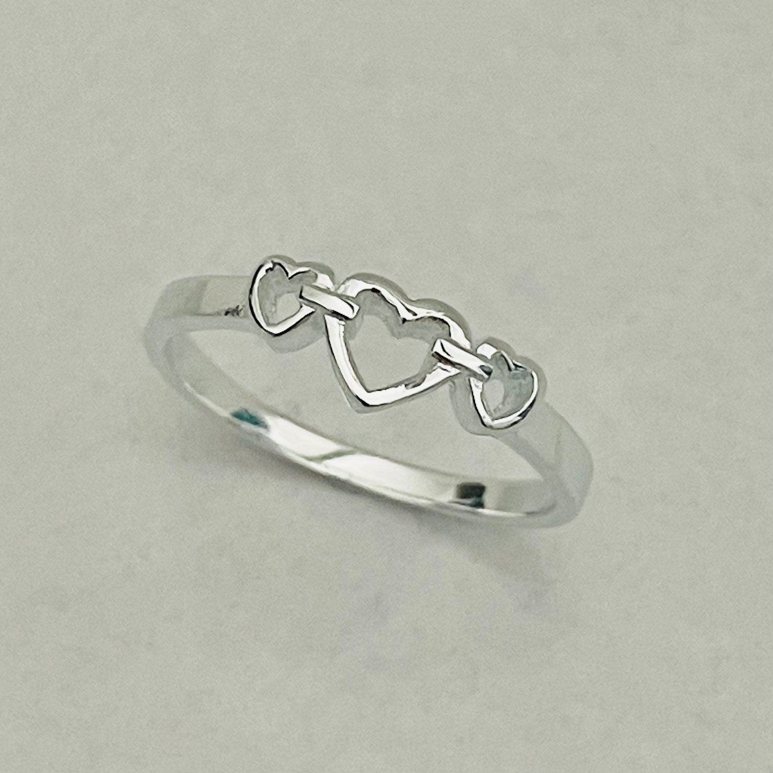 Dainty Three Hearts Sterling Silver Ring: Promise, Friendship, Love
