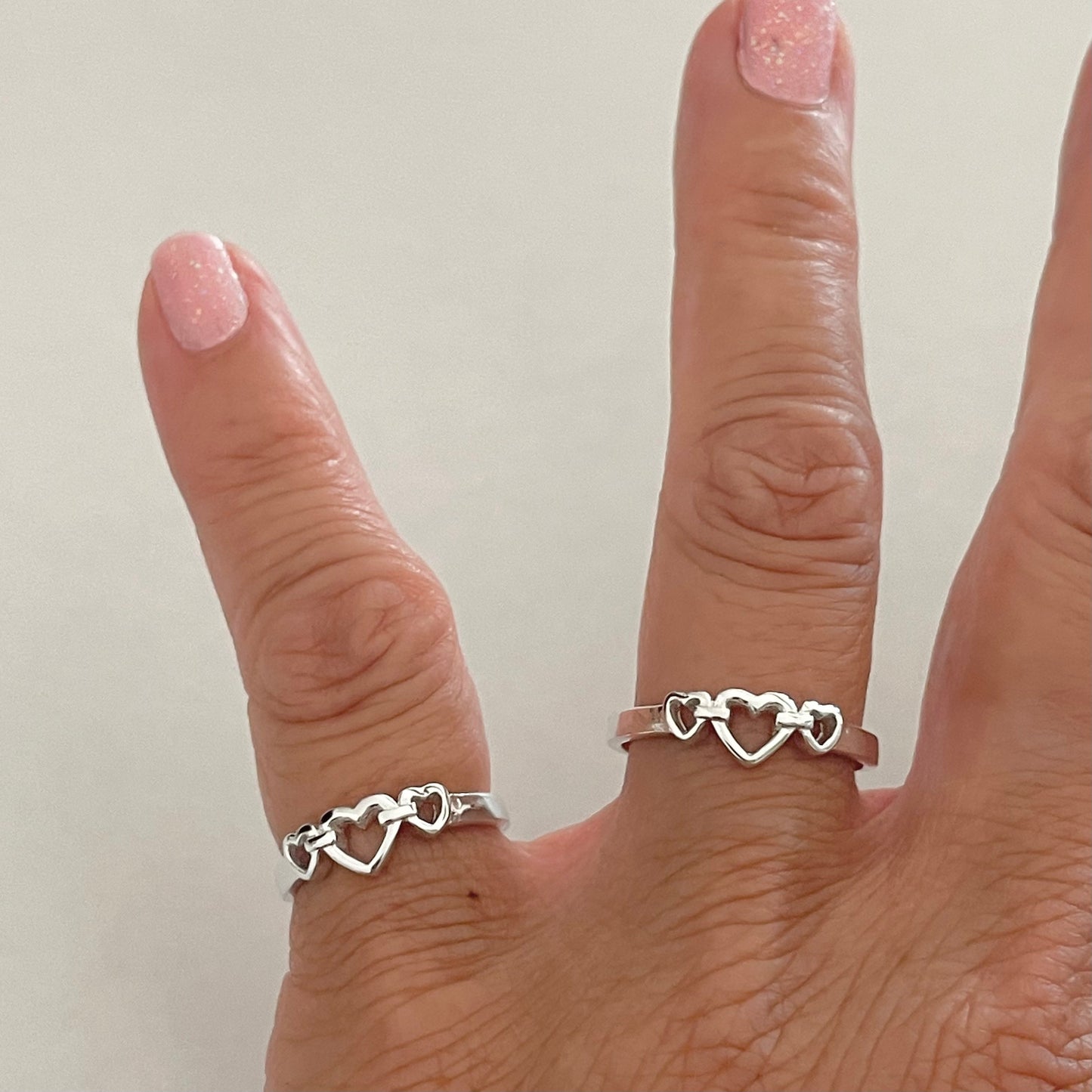 Dainty Three Hearts Sterling Silver Ring: Promise, Friendship, Love