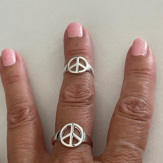 Sterling Silver Peace Sign Ring: Hippie Statement Jewelry