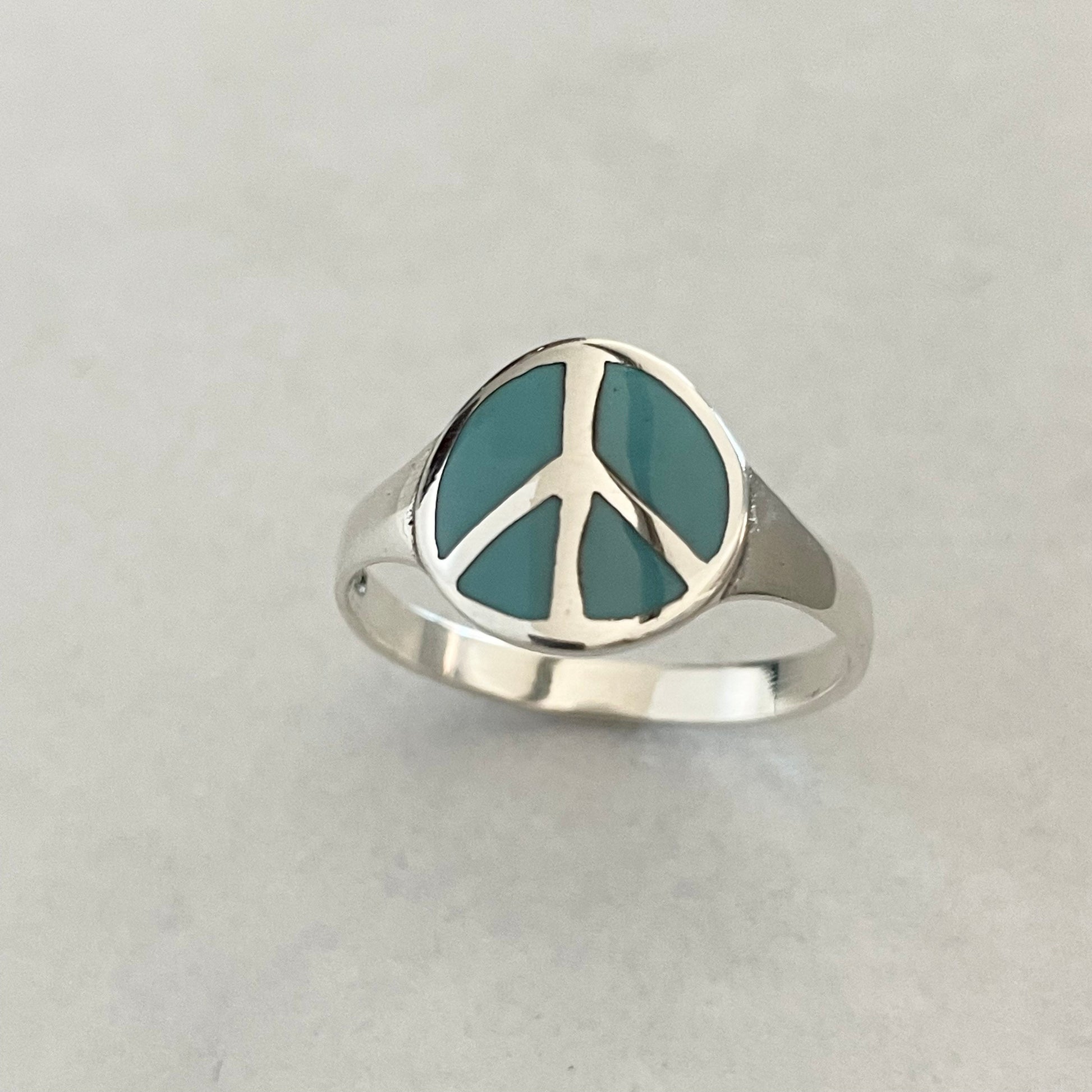 Sterling Silver Turquois Peace Ring, Hippie Ring, Love Silver Ring, Silver Peace Sign Ring, Promise Ring, Turquoise Ring, Statement Ring