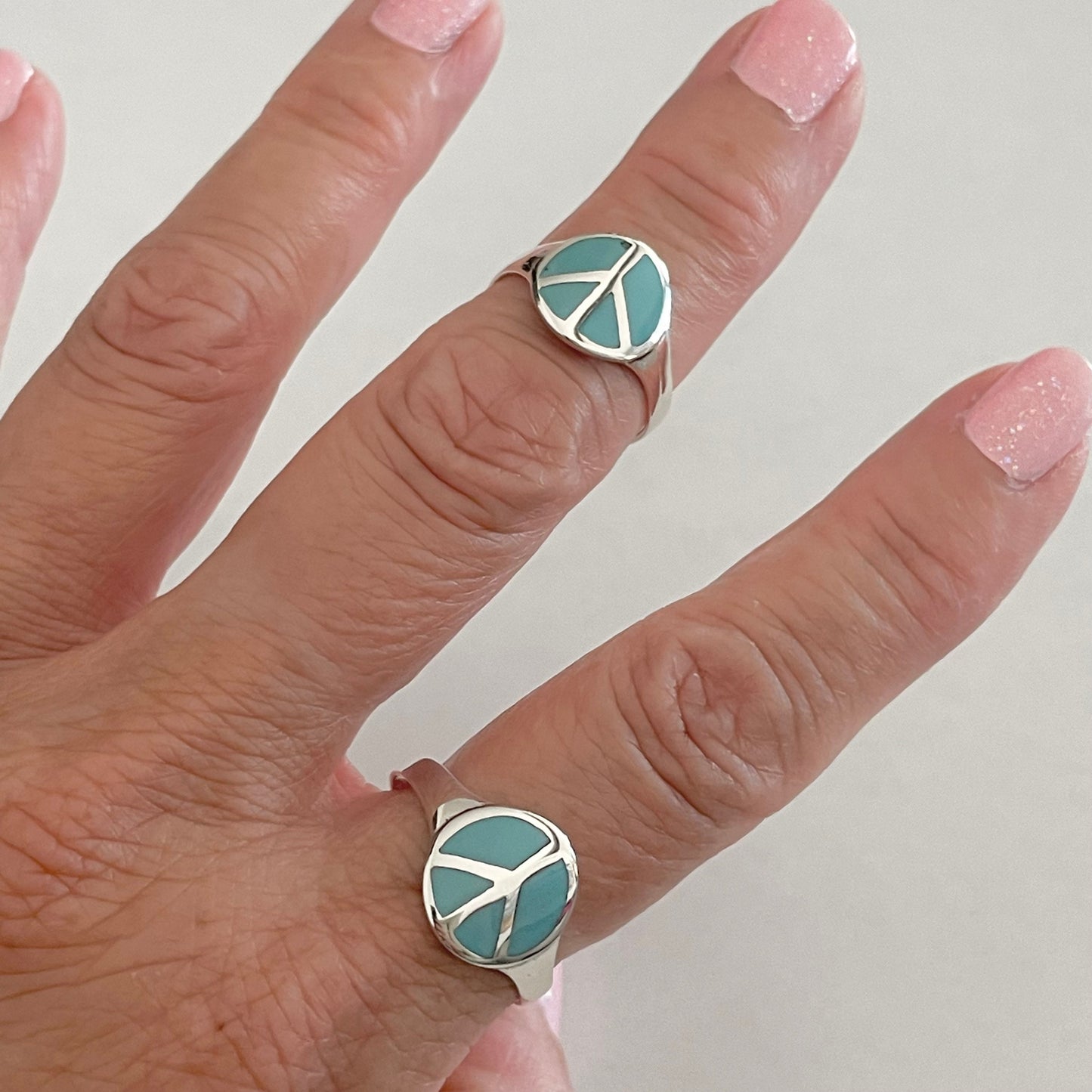 Sterling Silver Turquois Peace Ring, Hippie Ring, Love Silver Ring, Silver Peace Sign Ring, Promise Ring, Turquoise Ring, Statement Ring