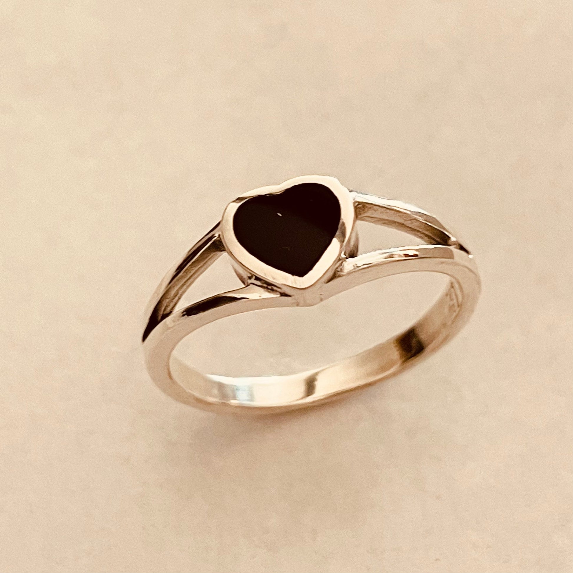 Black Agate Heart with Sterling silver ring, dainty ring, I Love You, Care, Thank You, Friendship, Promise, Just Because Ring.