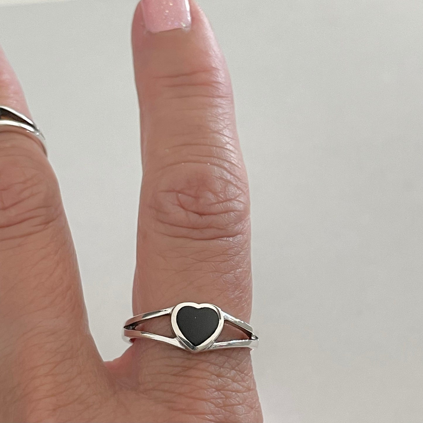 Black Agate Heart with Sterling silver ring, dainty ring, I Love You, Care, Thank You, Friendship, Promise, Just Because Ring.