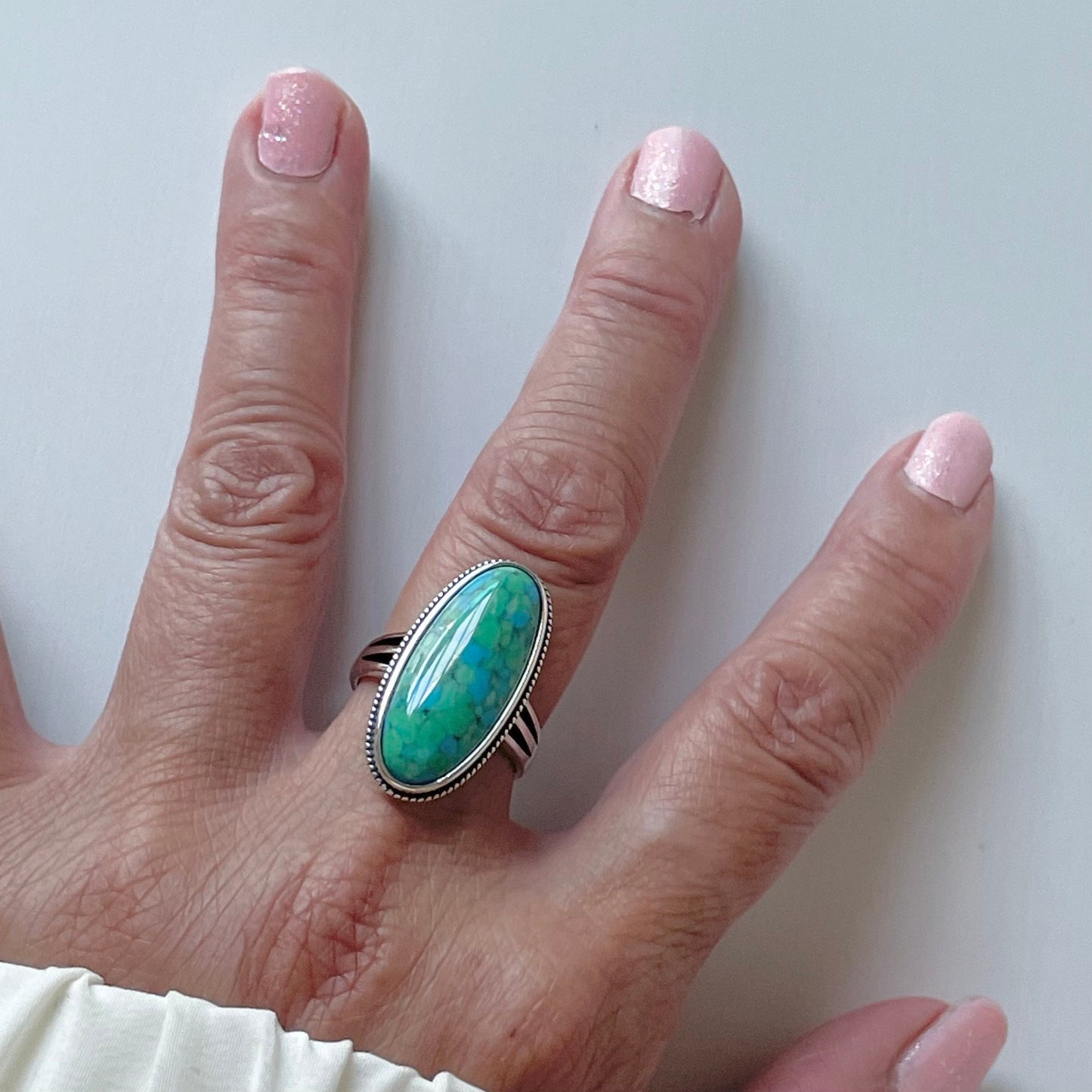 Large Oval Turquoise Sterling Silver Ring: Boho Statement Jewelry