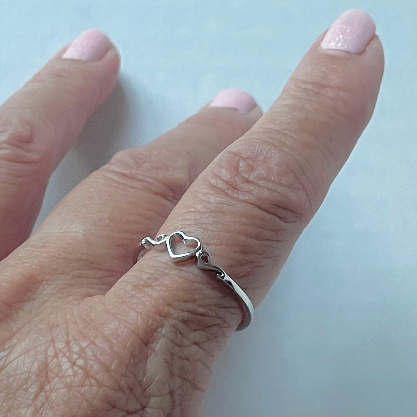 Dainty Sterling Silver Heart Ring: Swirl Design