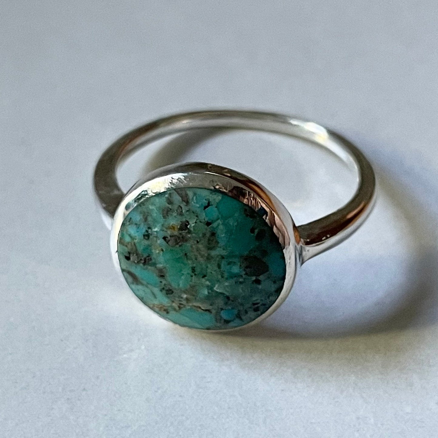 Oxidized Sterling Silver Ring: Genuine Turquoise Solitaire