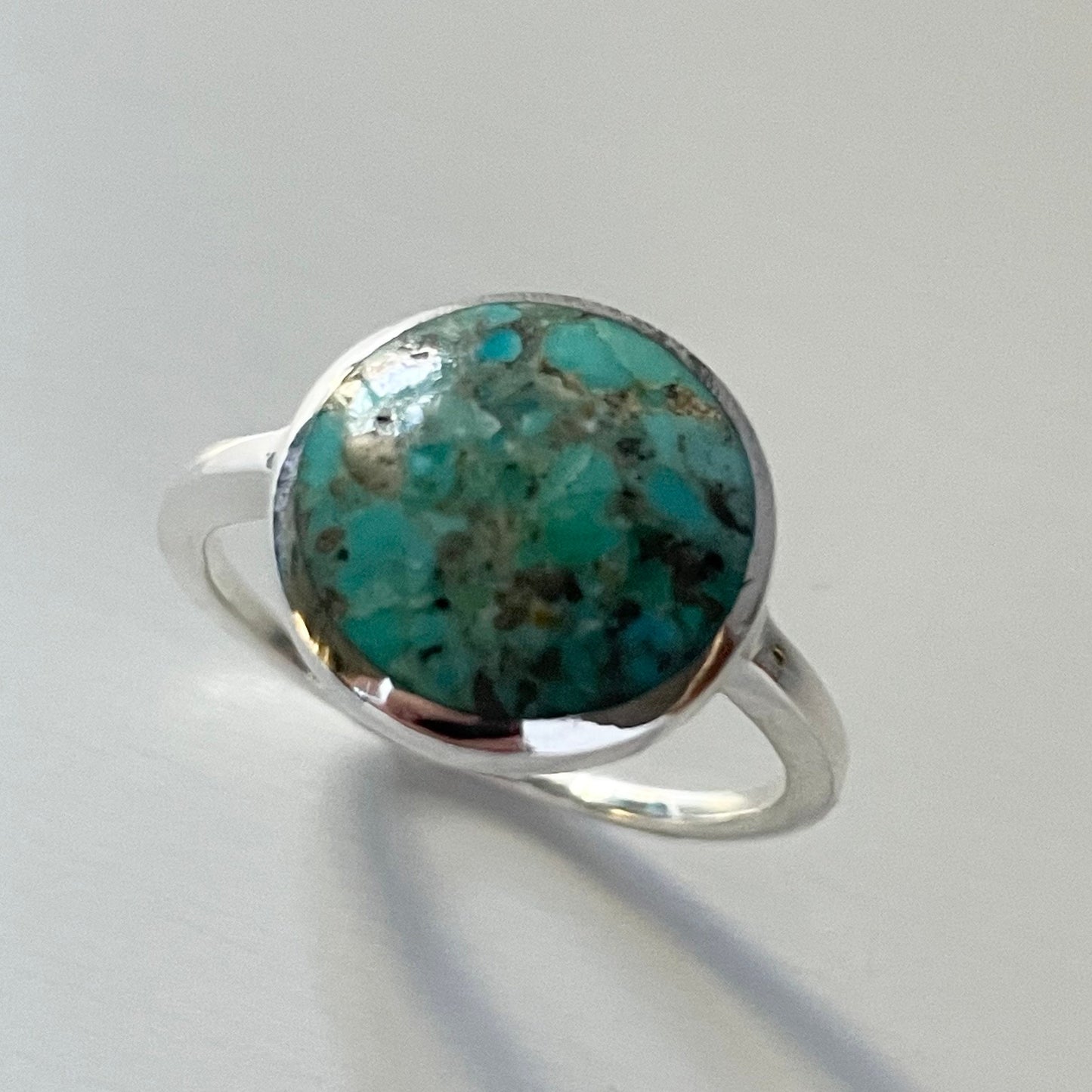 Oxidized Sterling Silver Ring: Genuine Turquoise Solitaire