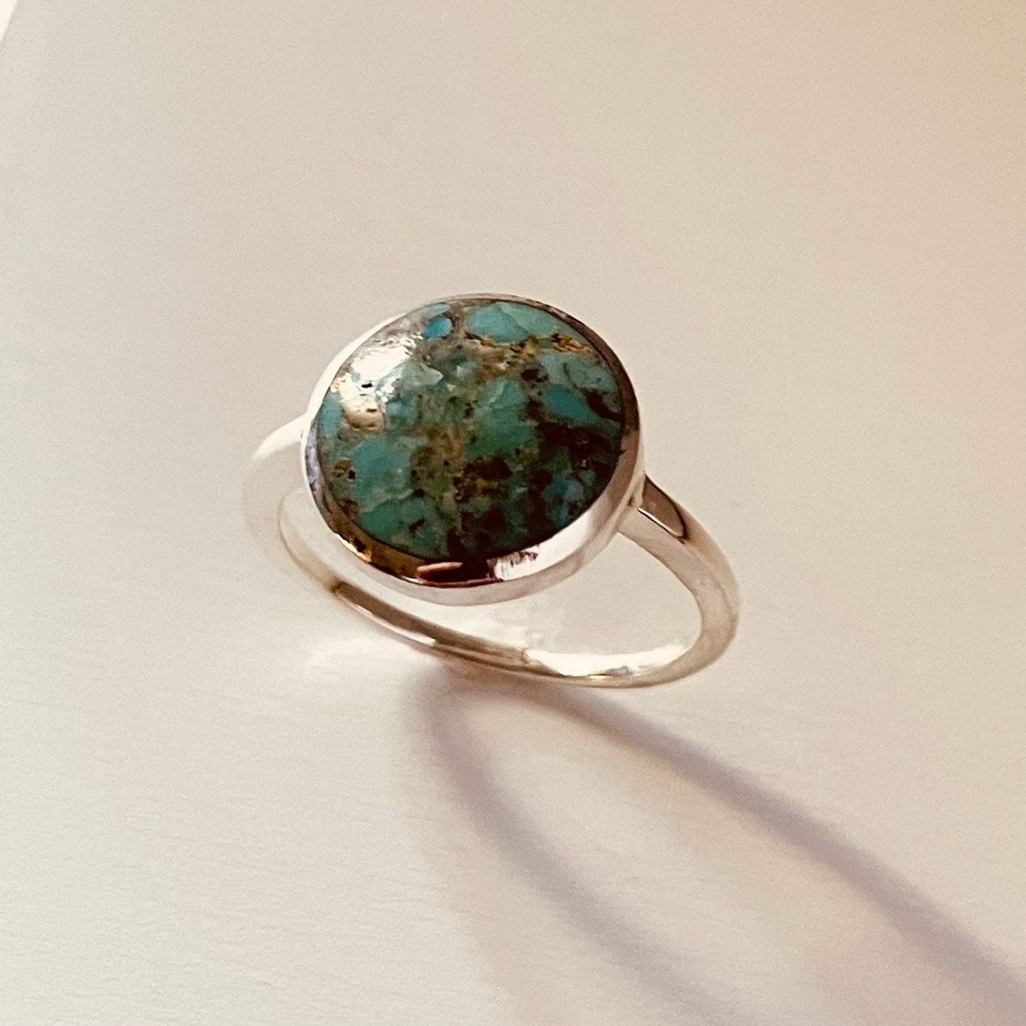 925 Sterling Silver, Simple Genuine Turquoise Sterling Silver Ring, Silver Turquoise Ring, Silver Promise Ring, Simple Solitaire Ring