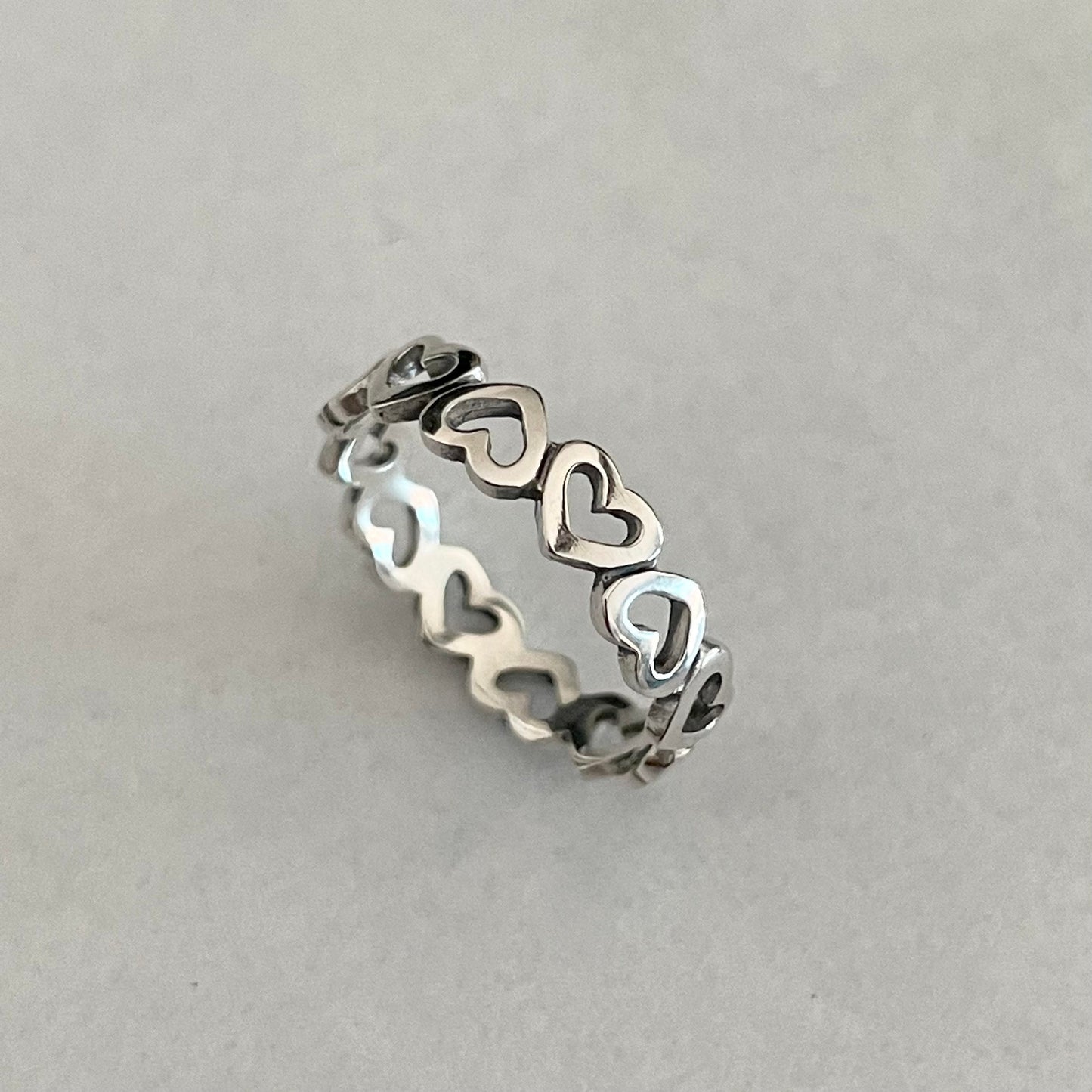 Eternity Sideway Heart Sterling Silver Ring, Promise Heart Ring, Love Eternity Heart Ring, Stackable Ring, Toe Ring, Heart Silver Band.