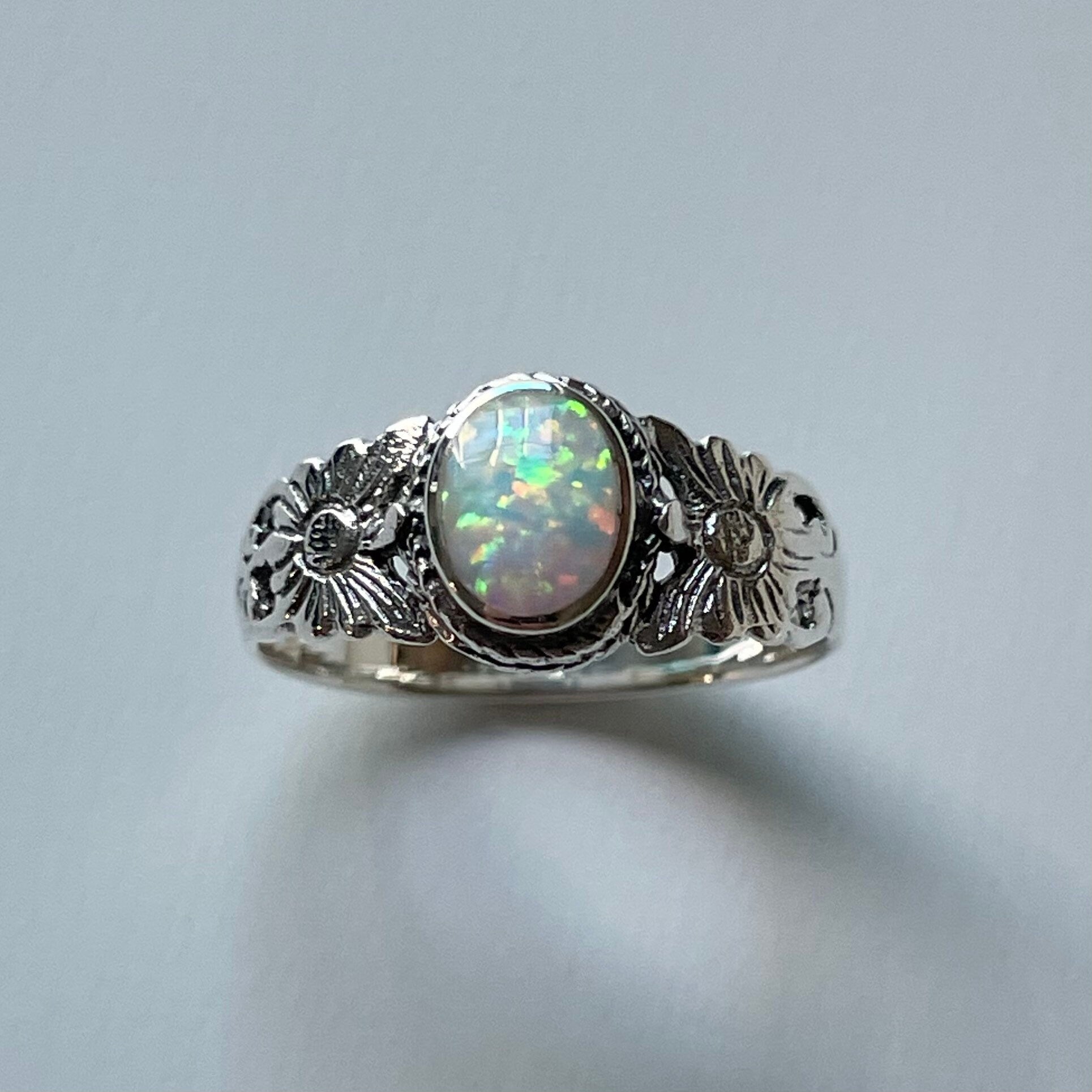 Sterling Silver Fire Opal or Turquoise Ring, Silver Butterfly Ring, Opal Silver Ring, Promise Silver Turquoise Ring, Sunflower Silver Ring.