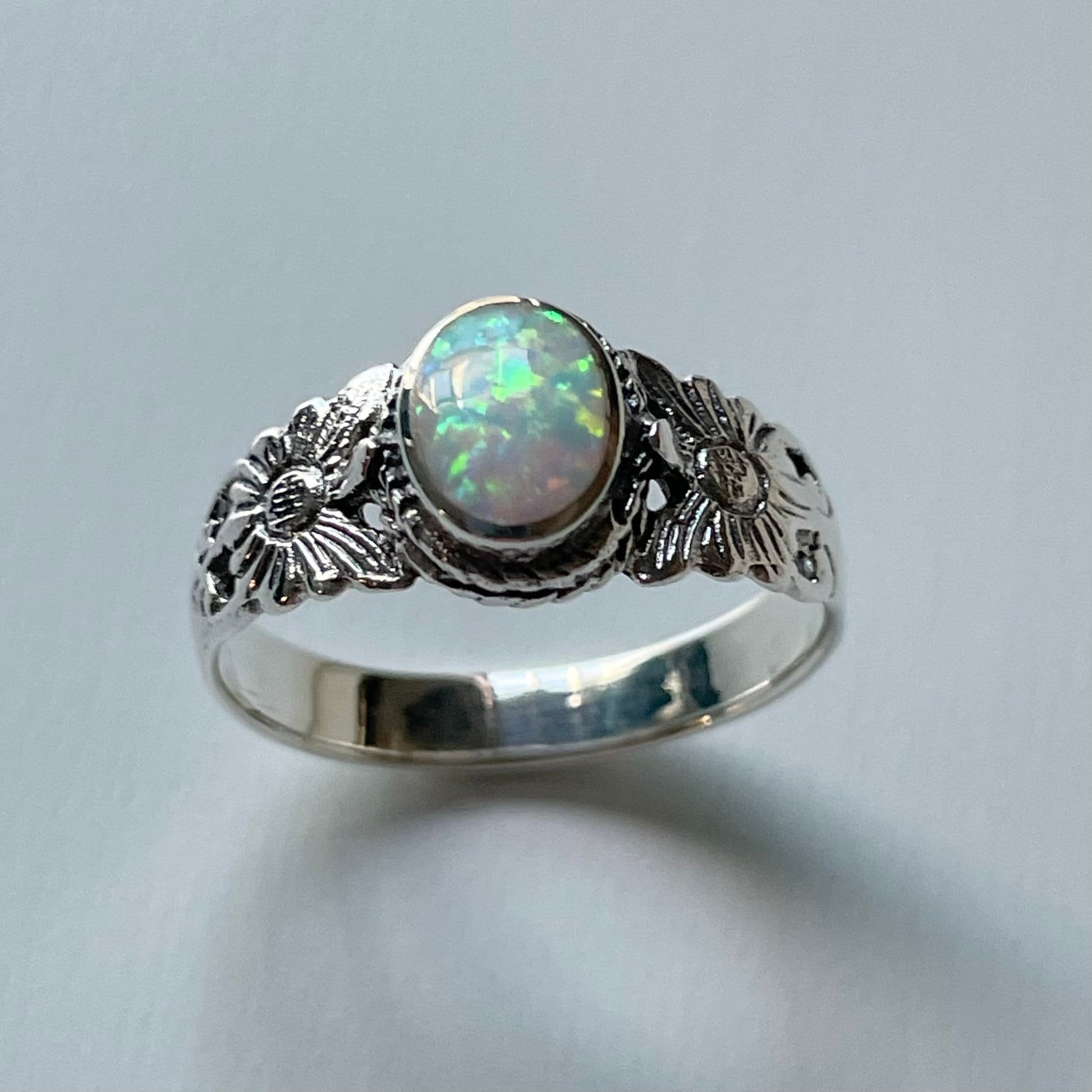 Sterling Silver Fire Opal or Turquoise Ring, Silver Butterfly Ring, Opal Silver Ring, Promise Silver Turquoise Ring, Sunflower Silver Ring.