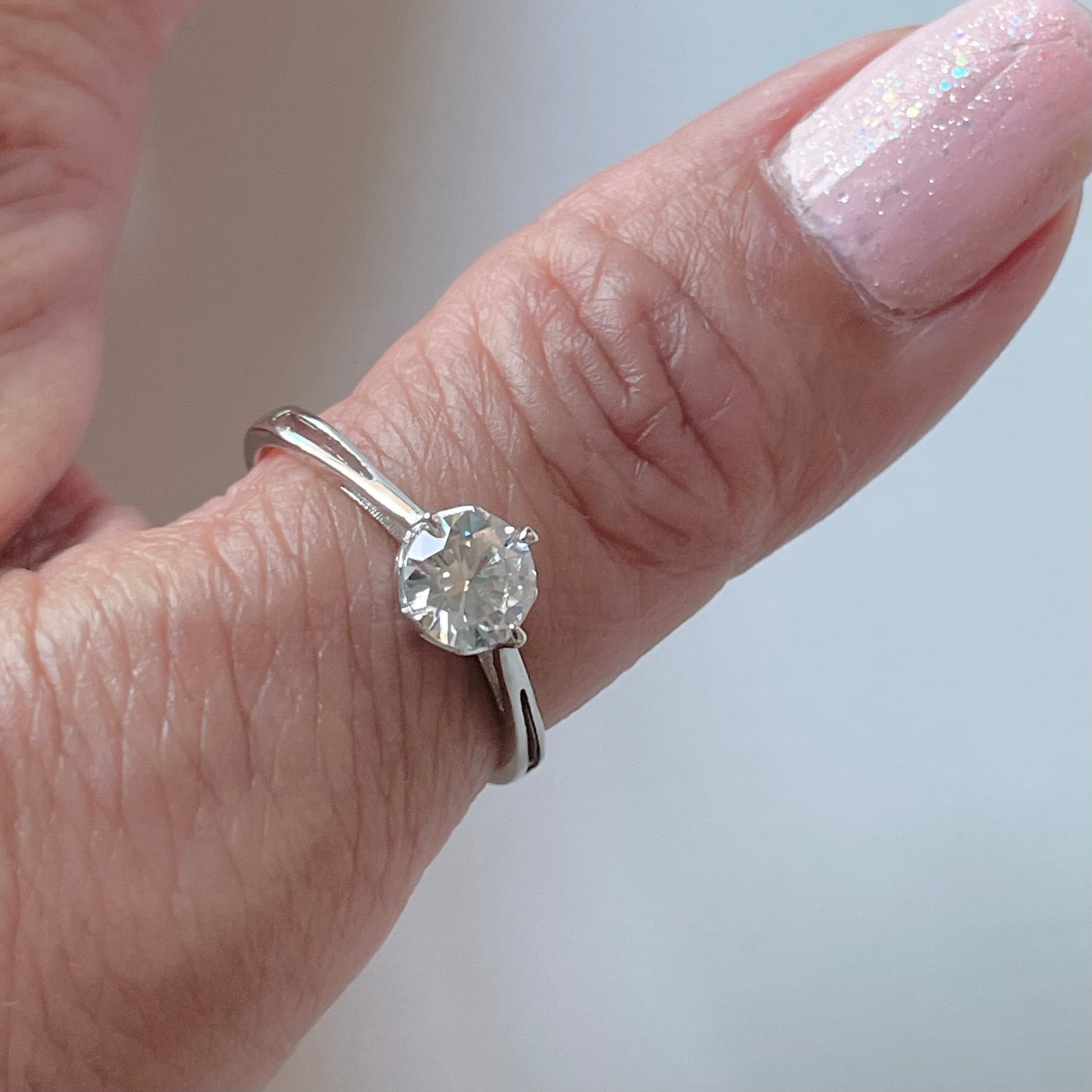 Sterling Silver Solitaire Ring: 1 Carat CZ Engagement Wedding