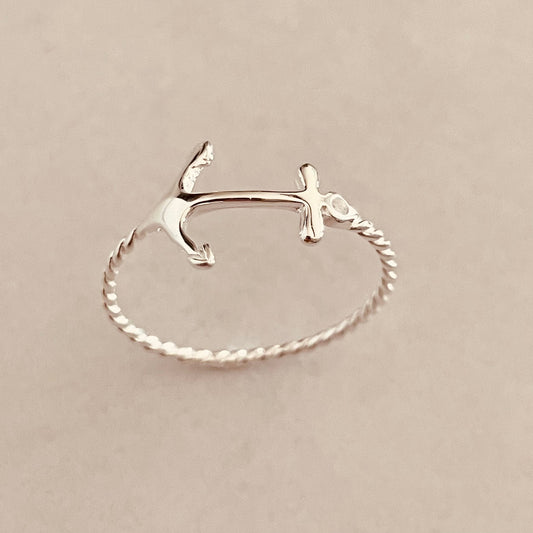 Sterling Silver Anchor Ring: High Polish Stability Band
