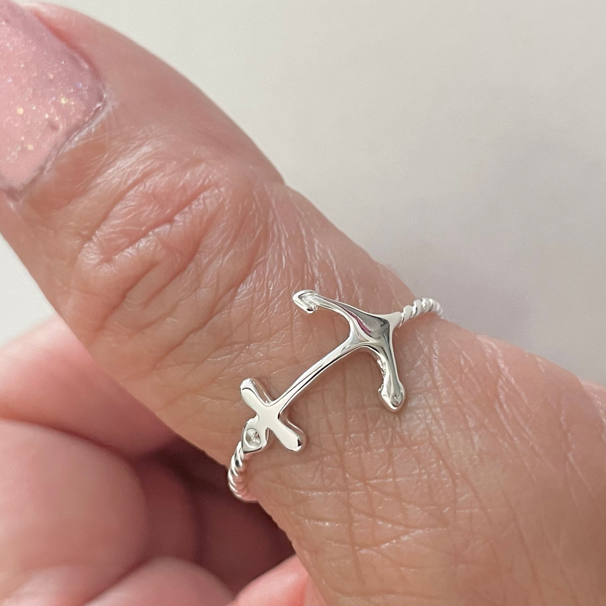 Sterling Silver Anchor Rope Ring, Shapely High Polish Band, Anchor stability Ring, Silver Promise Ring, Dainty Anchor Ring, Statement Ring