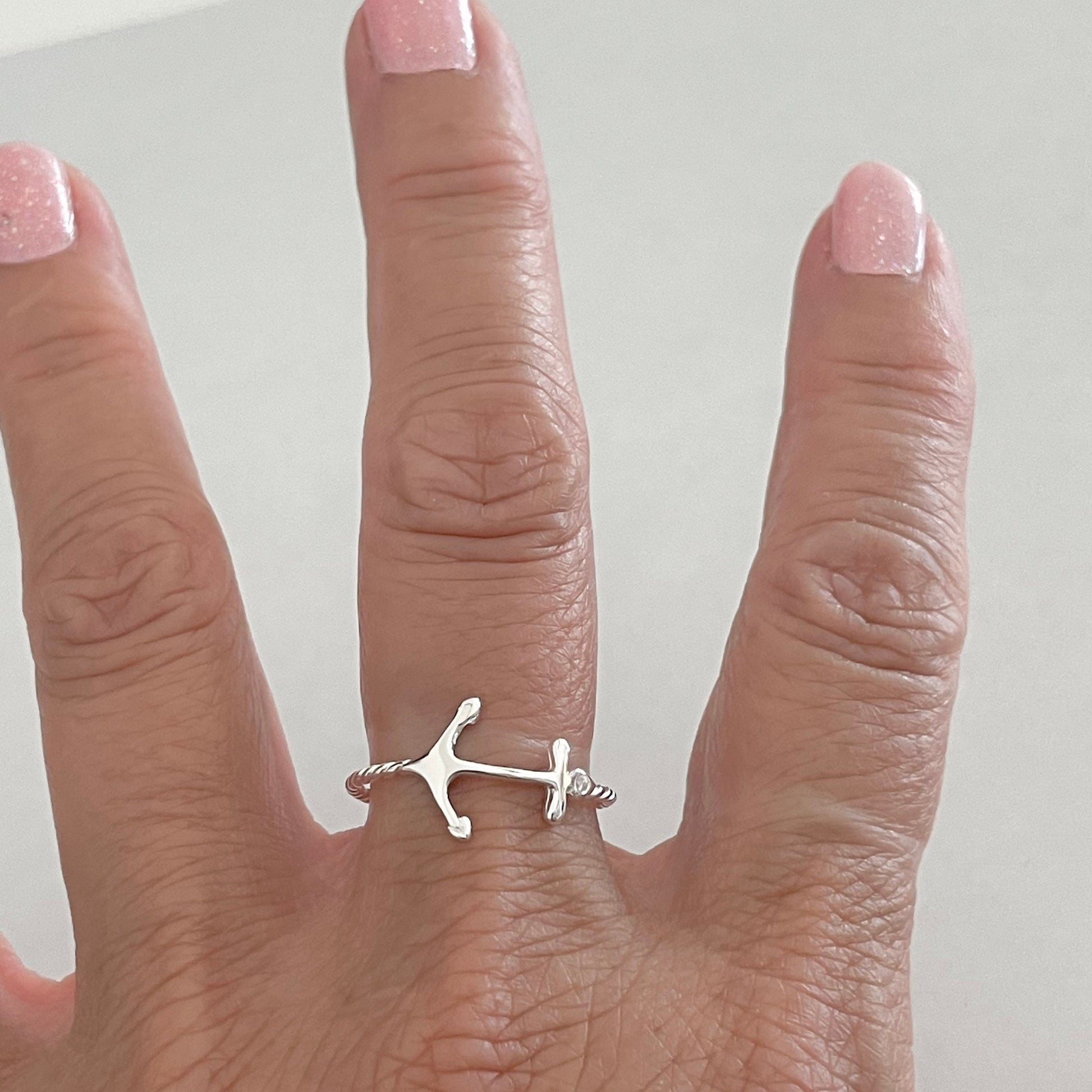 Sterling Silver Anchor Rope Ring, Shapely High Polish Band, Anchor stability Ring, Silver Promise Ring, Dainty Anchor Ring, Statement Ring