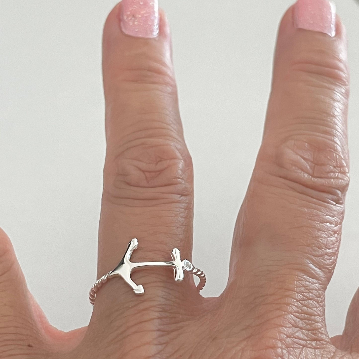 Sterling Silver Anchor Rope Ring, Shapely High Polish Band, Anchor stability Ring, Silver Promise Ring, Dainty Anchor Ring, Statement Ring