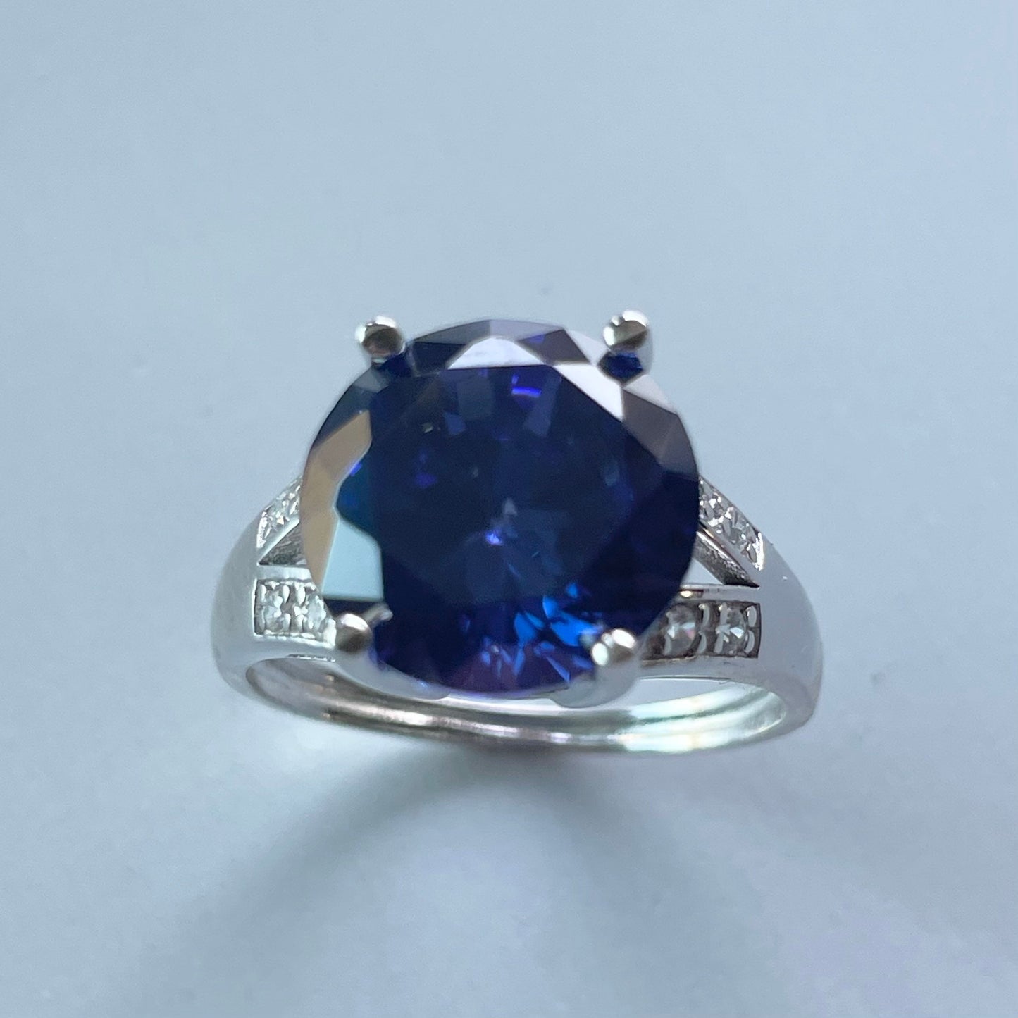 Tanzanite CZ Sterling Silver Engagement Ring: Clear CZ Accents