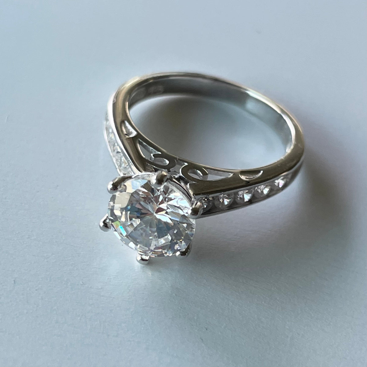 Sterling Silver CZ Solitaire Ring: Promise Wedding Band