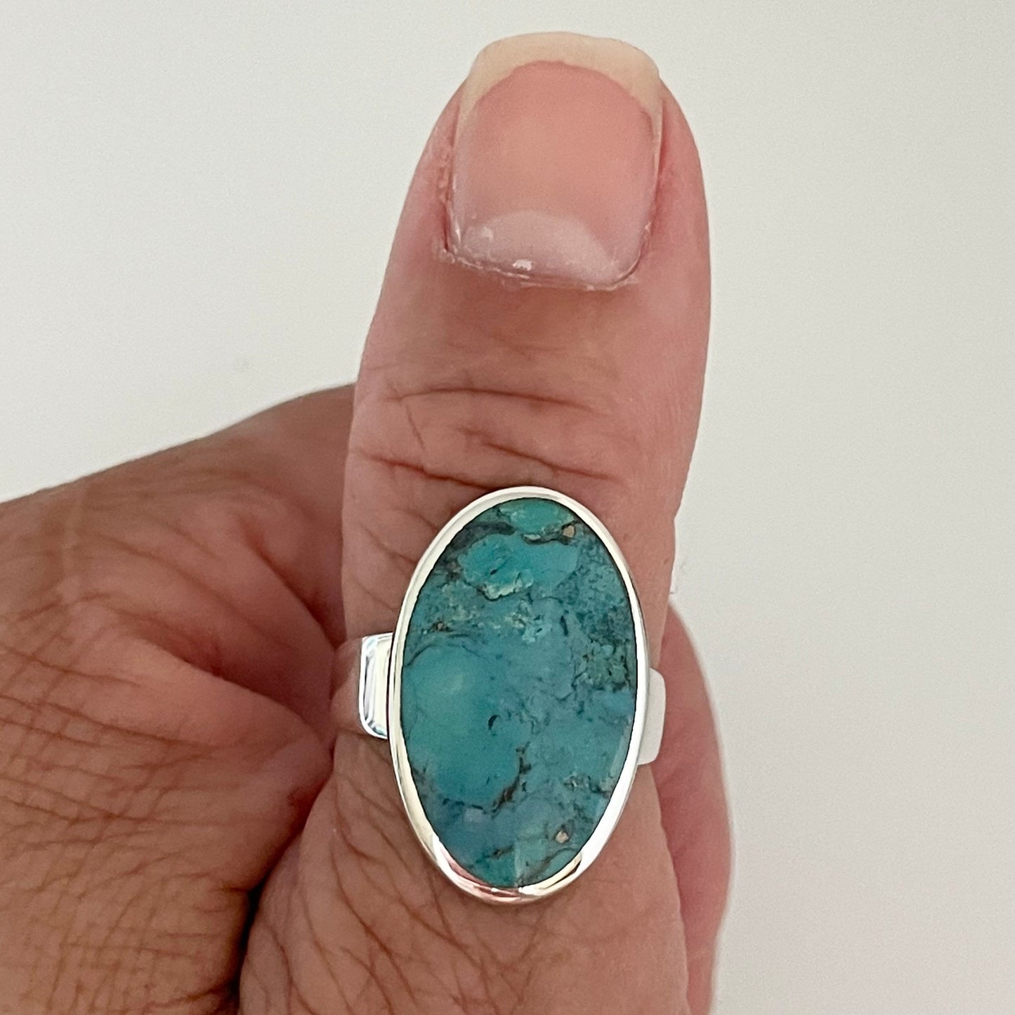 Large Oval Turquoise Ring, Sterling Silver Ring, Oval Turquoise Ring, Promise Turquoise Ring, Simple Turquoise Ring, Genuine Turquoise Ring.