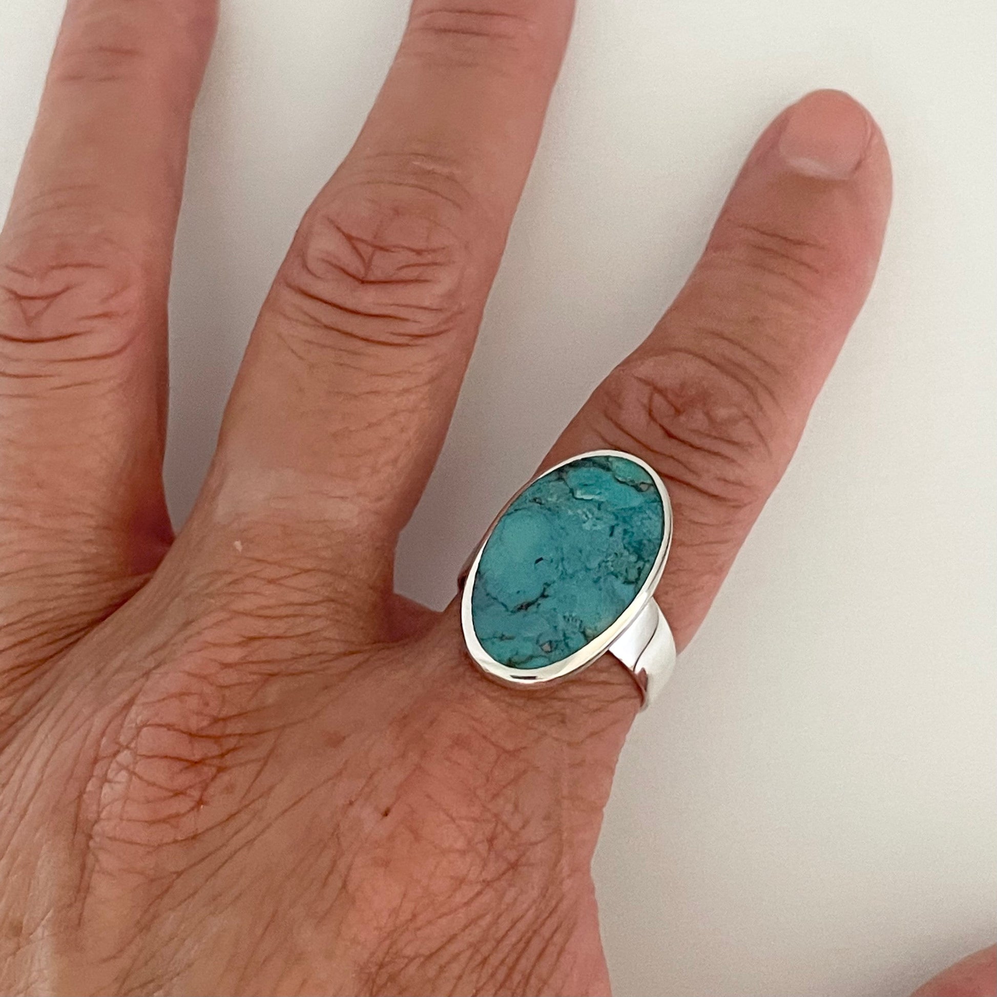 Large Oval Turquoise Ring, Sterling Silver Ring, Oval Turquoise Ring, Promise Turquoise Ring, Simple Turquoise Ring, Genuine Turquoise Ring.