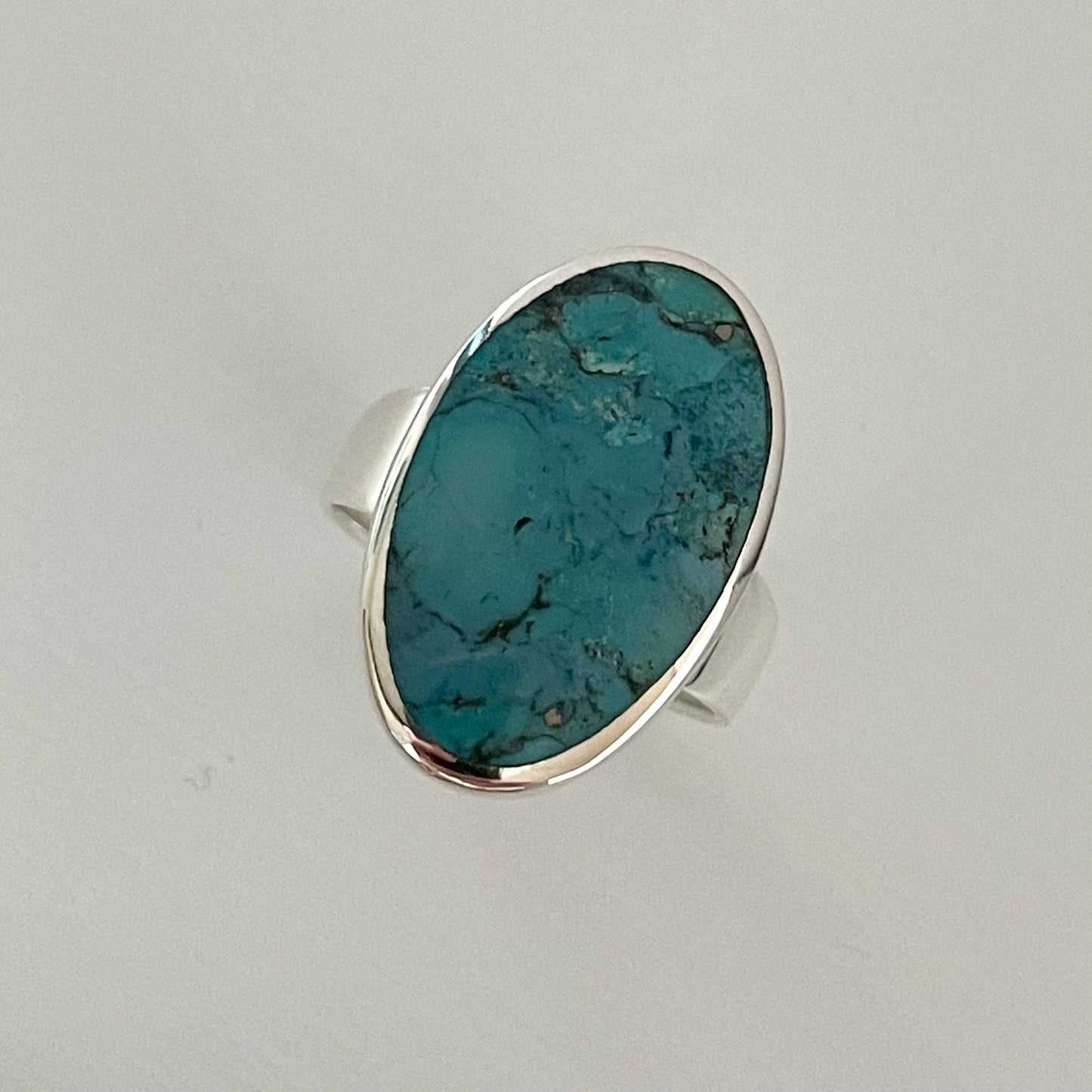 Large Oval Turquoise Ring, Sterling Silver Ring, Oval Turquoise Ring, Promise Turquoise Ring, Simple Turquoise Ring, Genuine Turquoise Ring.