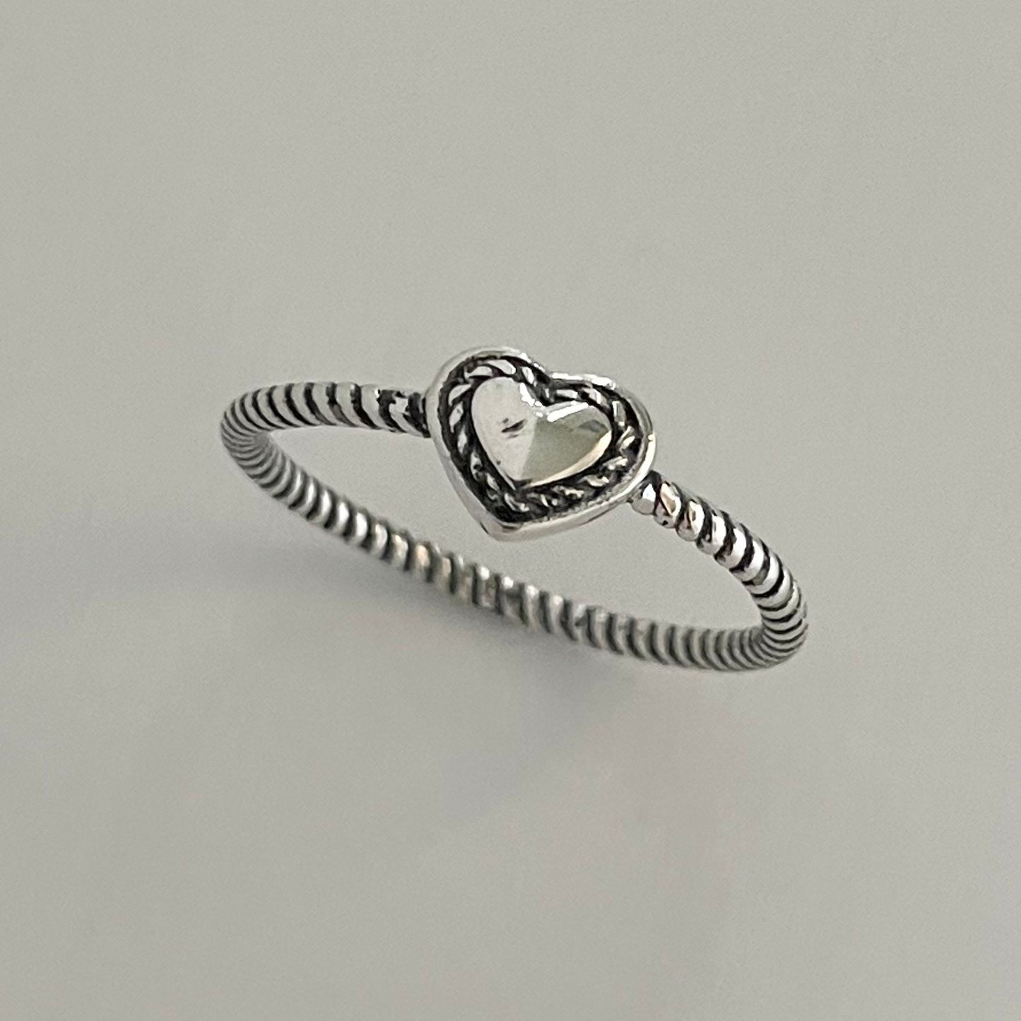 Dainty Sterling Silver Heart Ring: Oxidized Boho Promise Ring