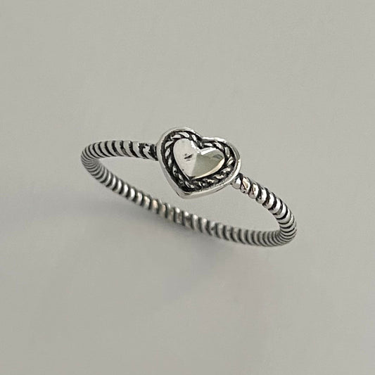 Dainty Sterling Silver Heart Ring: Oxidized Boho Promise Ring