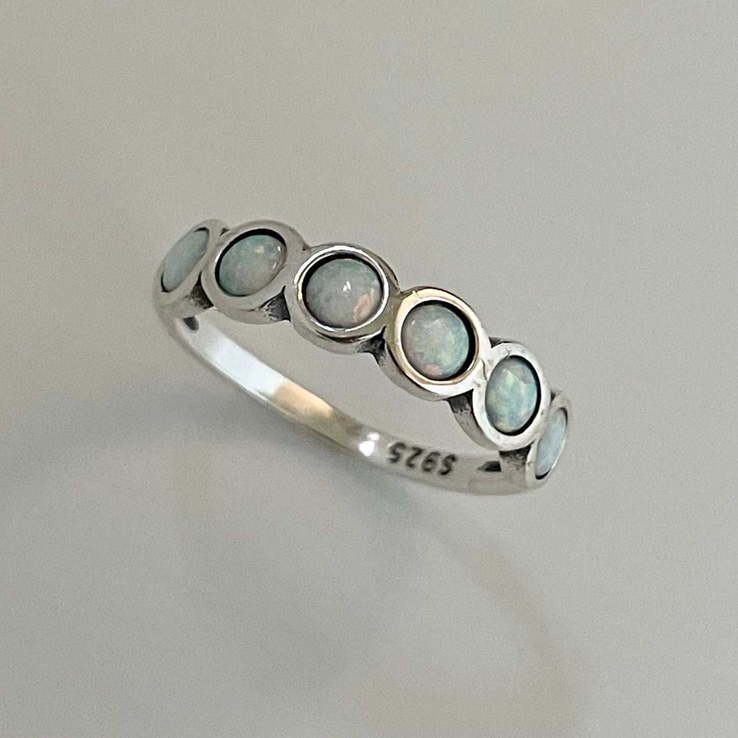 Sterling Silver Band Ring: White Opal or Turquoise, Boho Stacking Ring