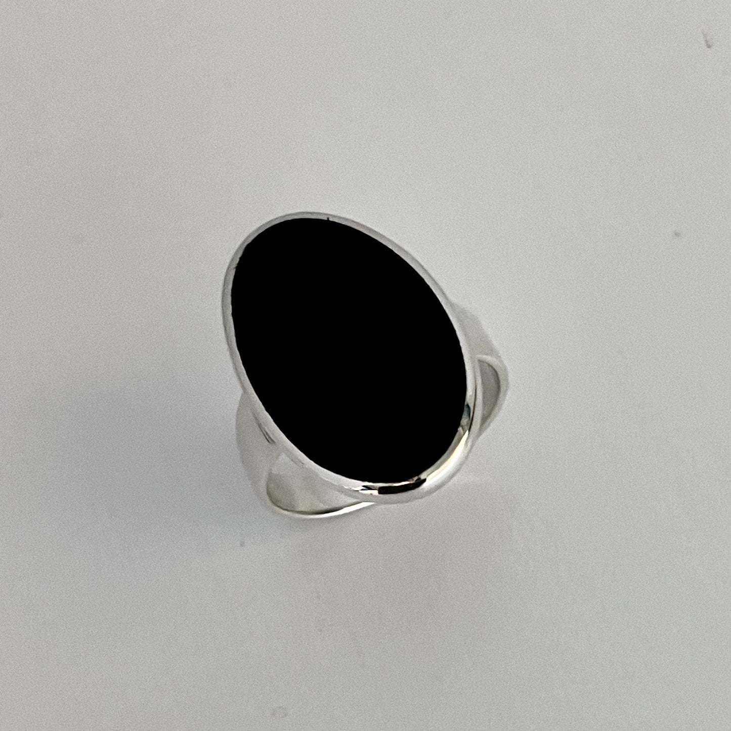Oval Black Agate Sterling Silver Ring: Unisex Statement Jewelry