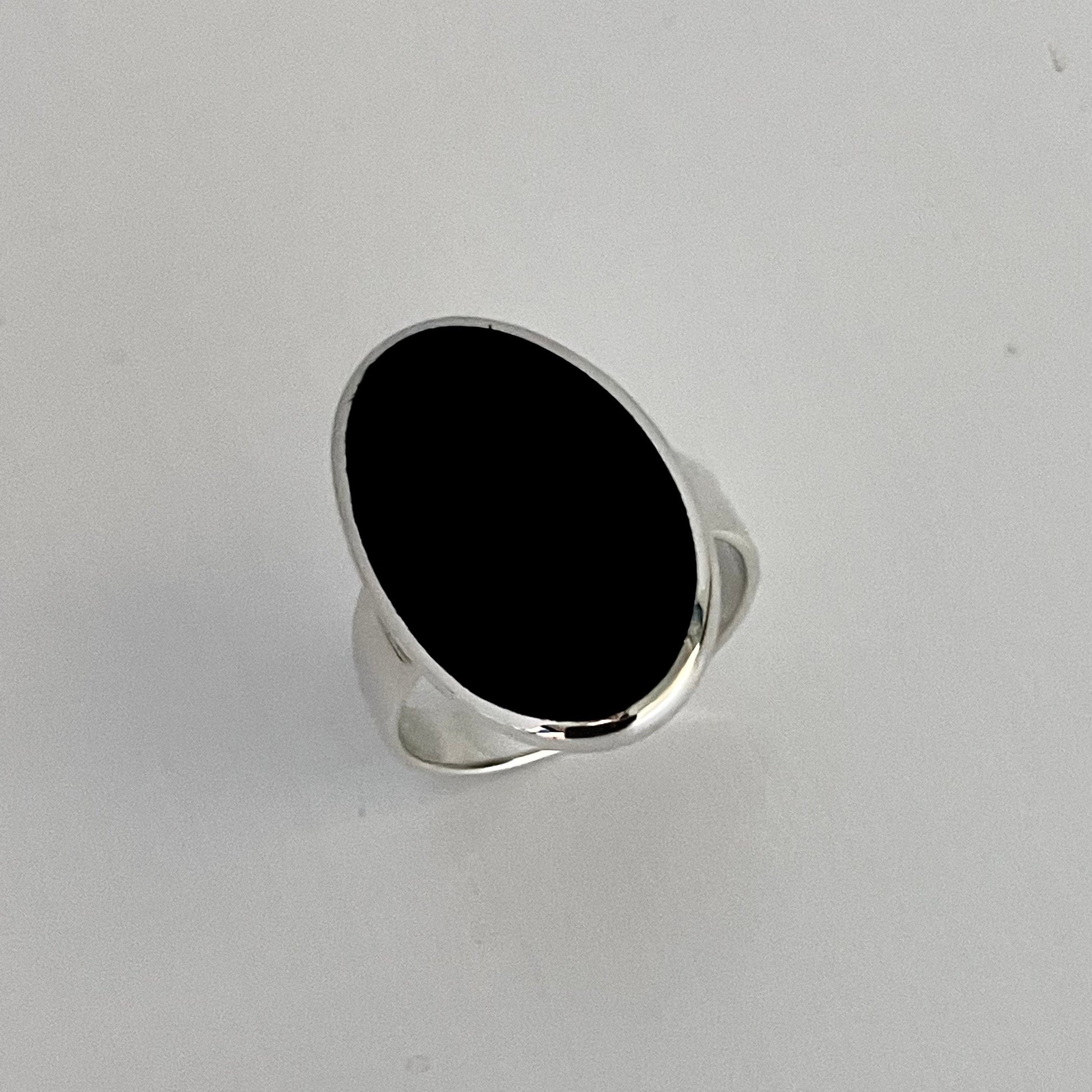 Oval Black Agate Sterling Silver Ring: Unisex Statement Jewelry