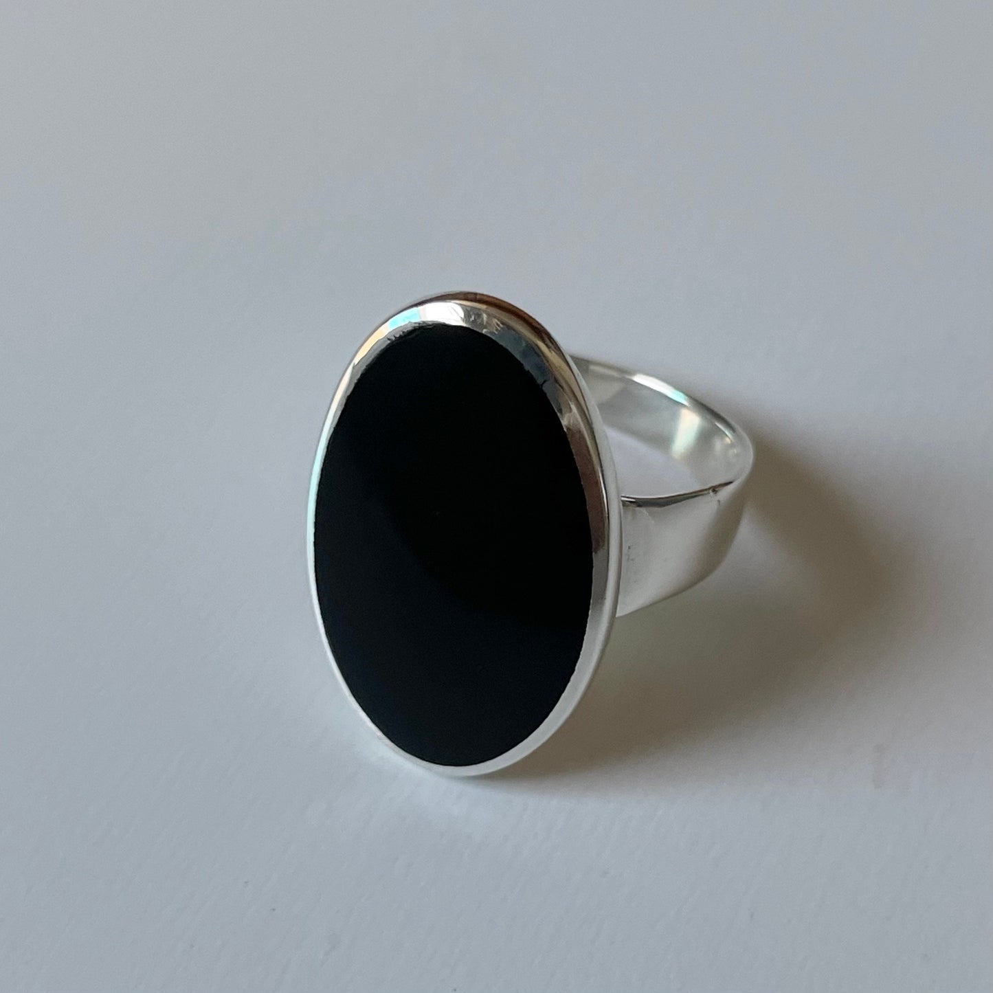 Oval Black Agate Sterling Silver Ring: Unisex Statement Jewelry