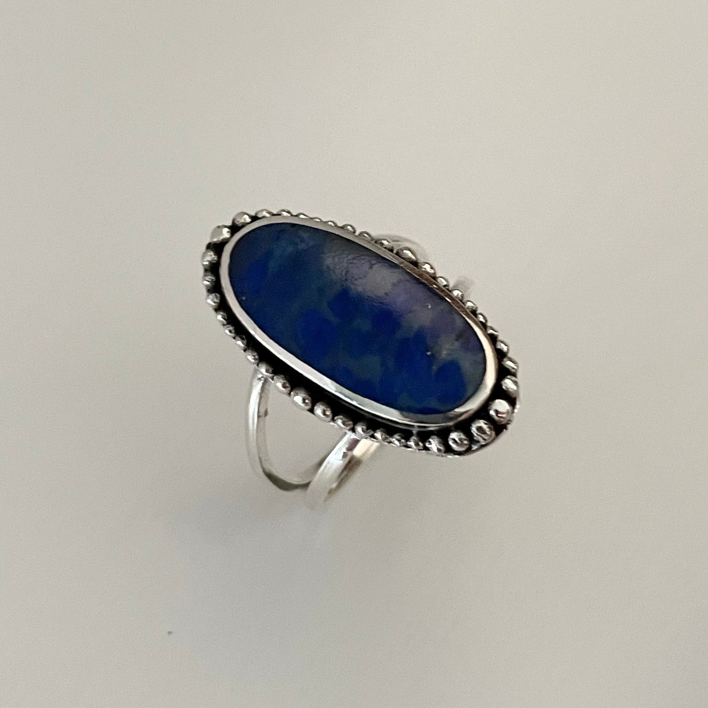 Large Vintage Blue Lapis lazuli Sterling Silver Ring, Beads Silver Ring, Blue Lapis Band, Promise Ring, Antique Silver Ring, Statemen Ring,