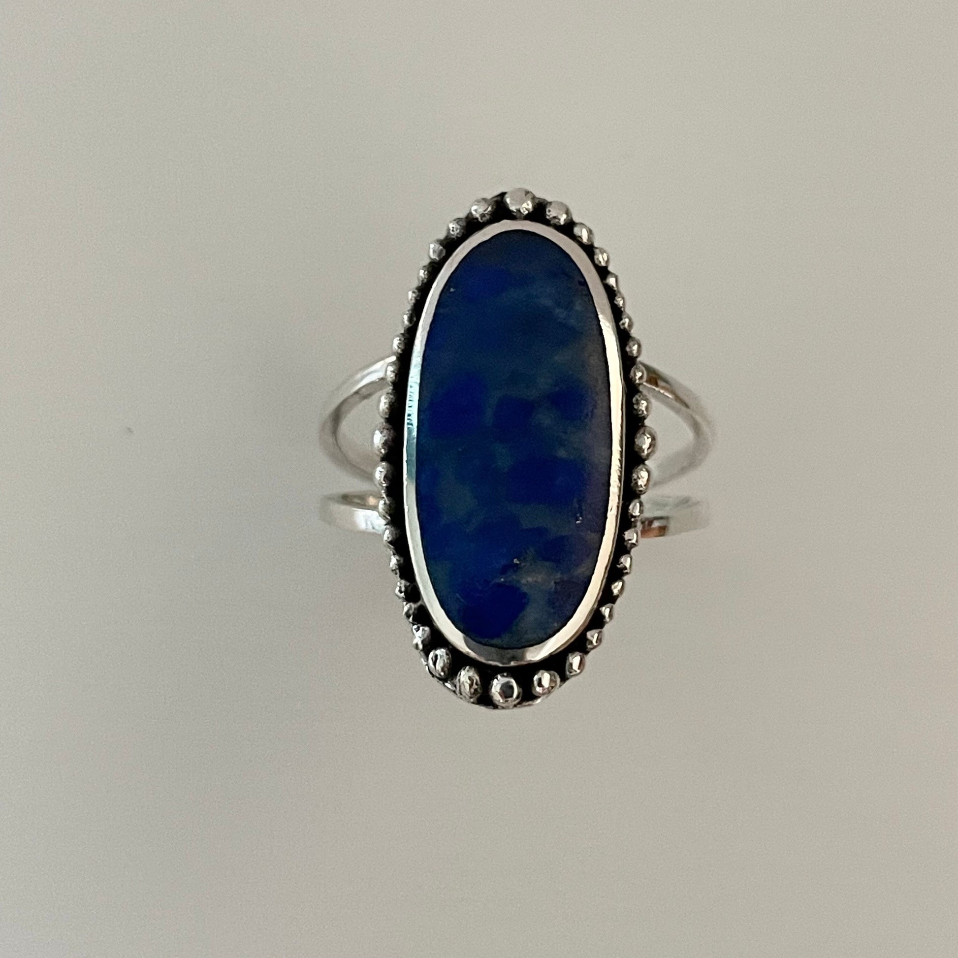 Large Vintage Blue Lapis lazuli Sterling Silver Ring, Beads Silver Ring, Blue Lapis Band, Promise Ring, Antique Silver Ring, Statemen Ring,