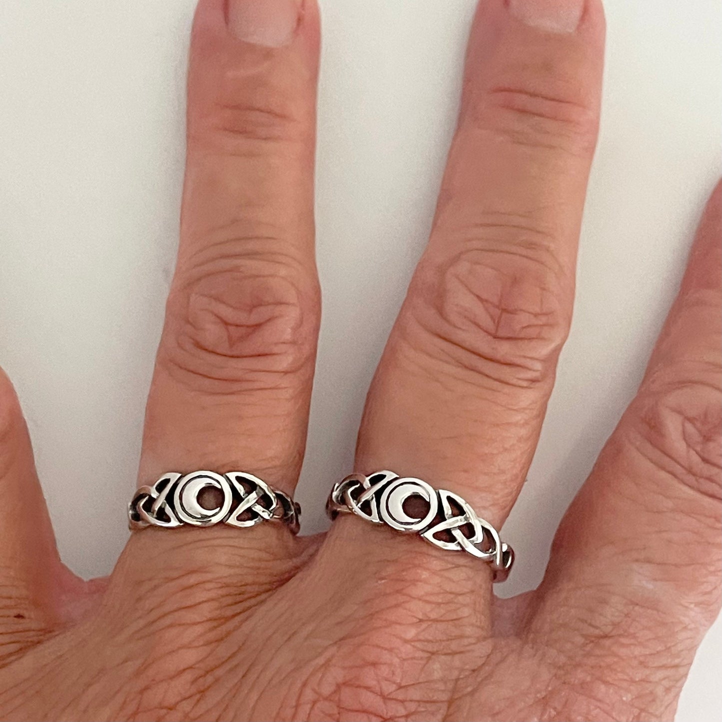 Sterling Silver Celtic Knot Ring: Small Crescent Moon, Delicate Band