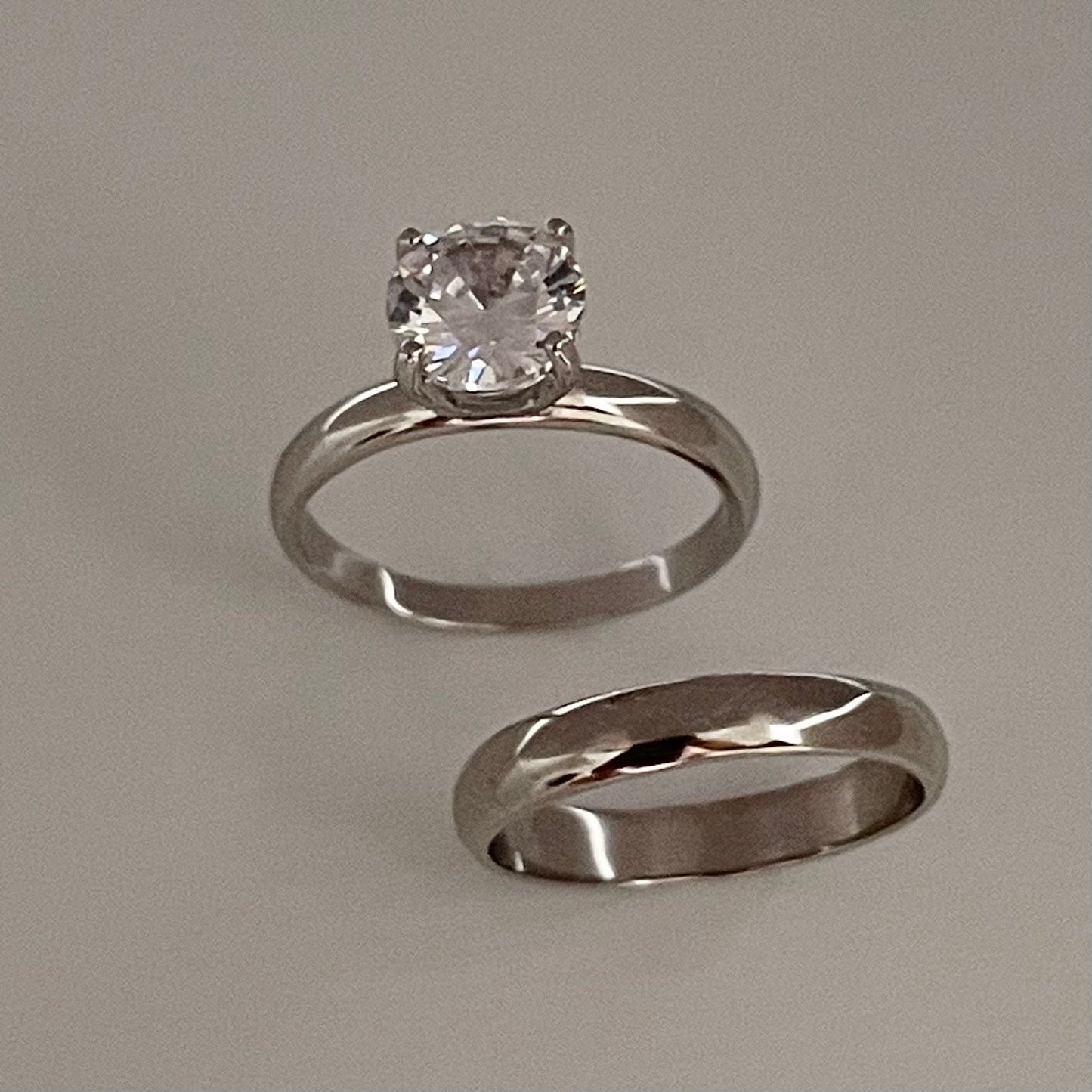 CZ Solitaire Sterling Silver Wedding Ring Set