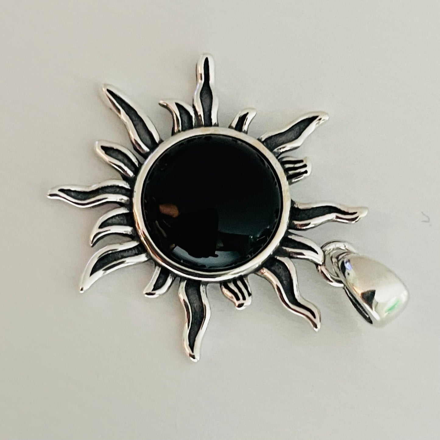 Black Agate Sun Pendant: Sterling Silver Sunshine Necklace