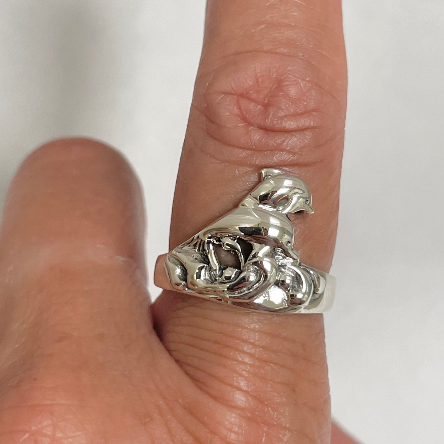 Twins Dolphin Sterling Silver Ring: Ocean Wave Band