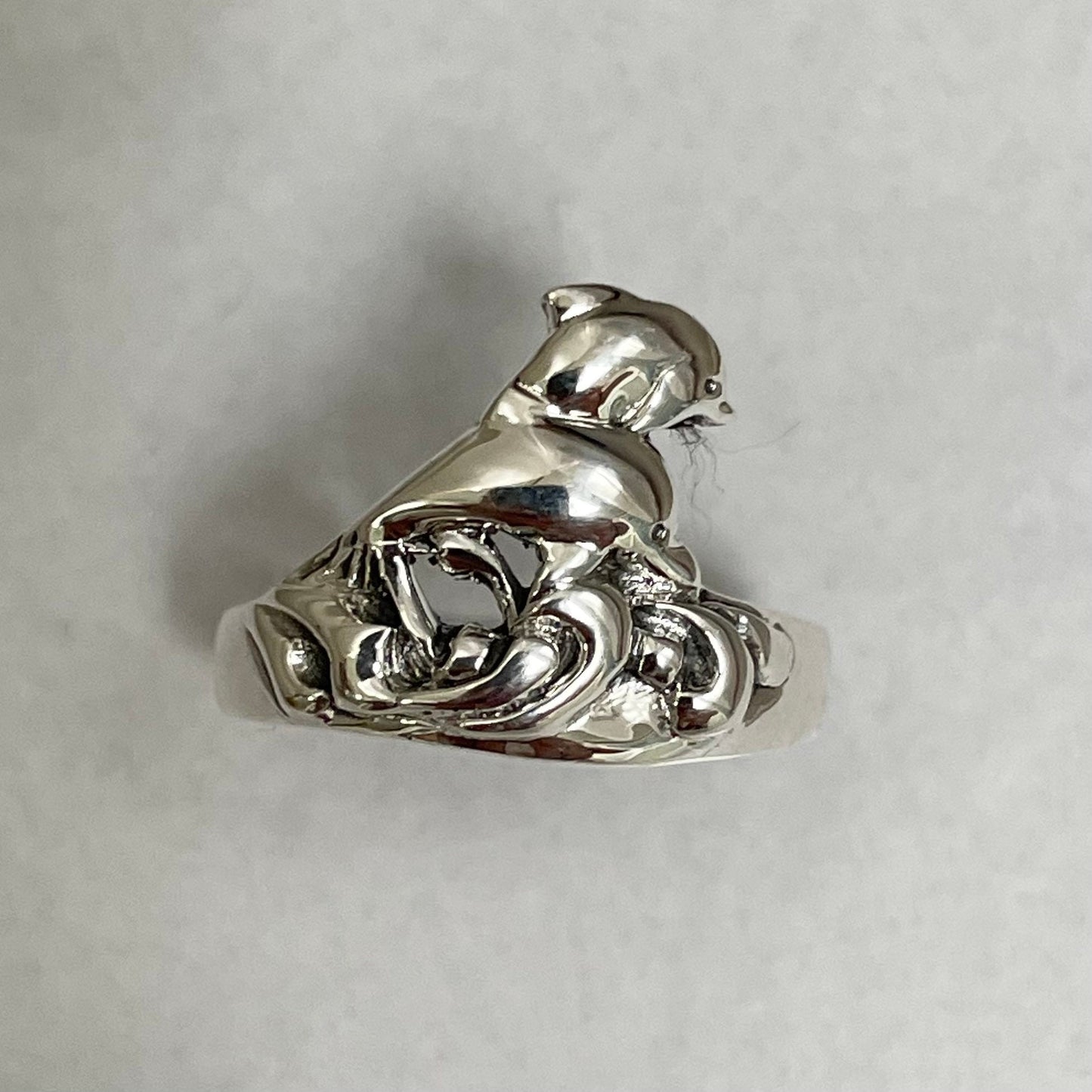 Twins Dolphin Sterling Silver Ring: Ocean Wave Band