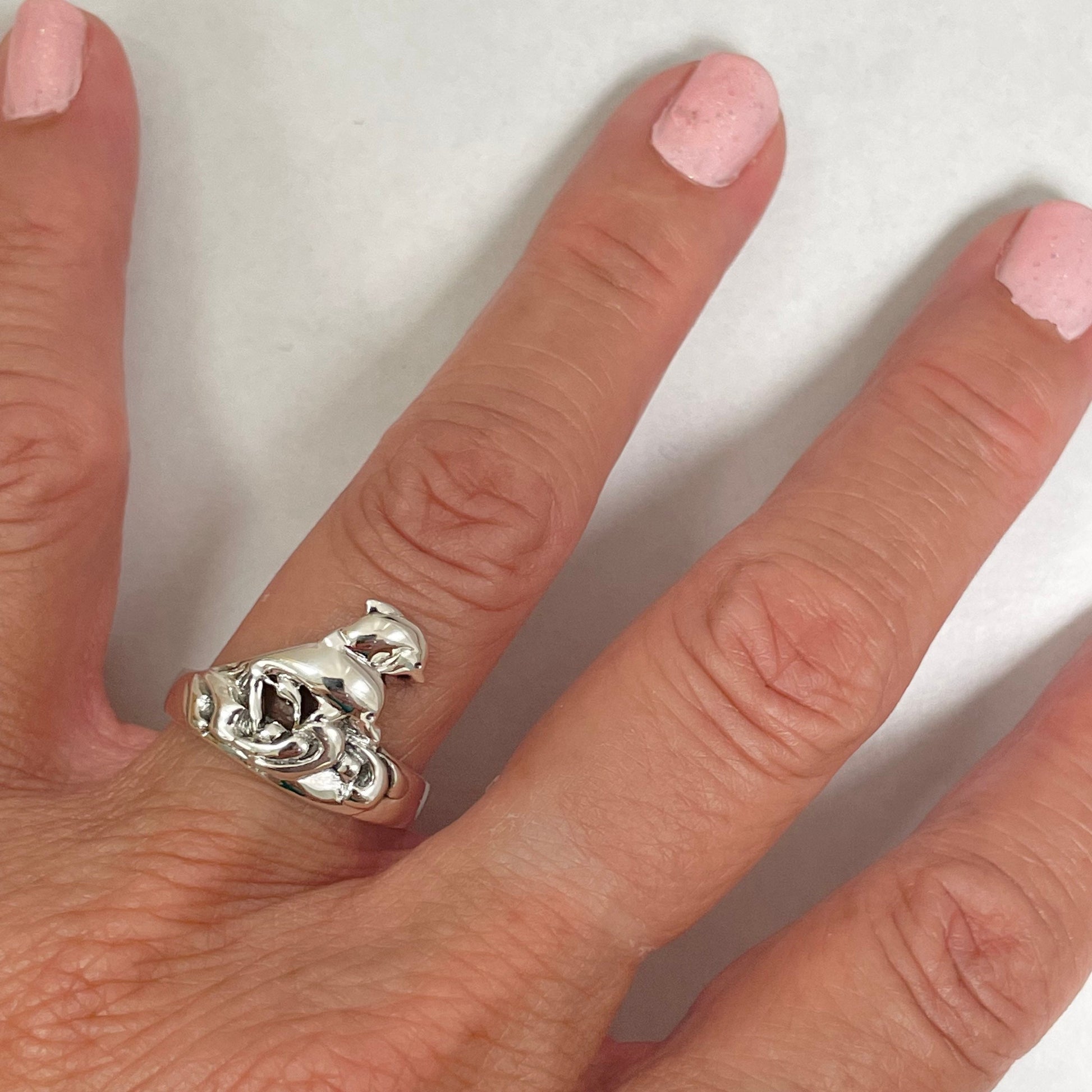 Twins Dolphin Sterling Silver Ring: Ocean Wave Band