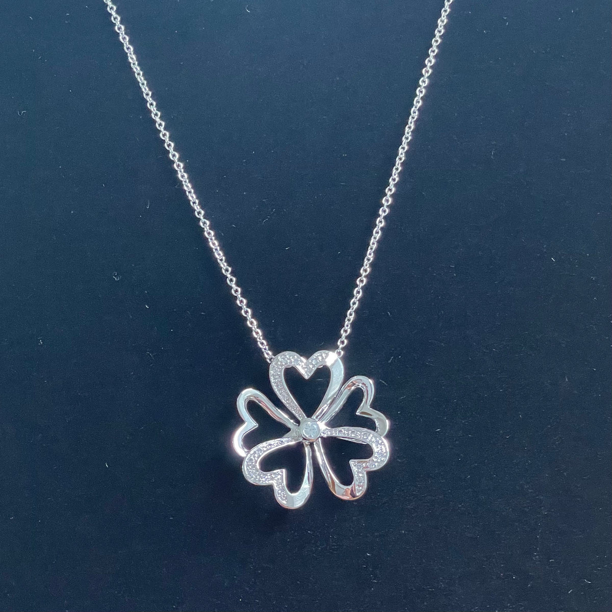 Sterling Silver CZ Heart Clover Necklace - 29mm Pendant