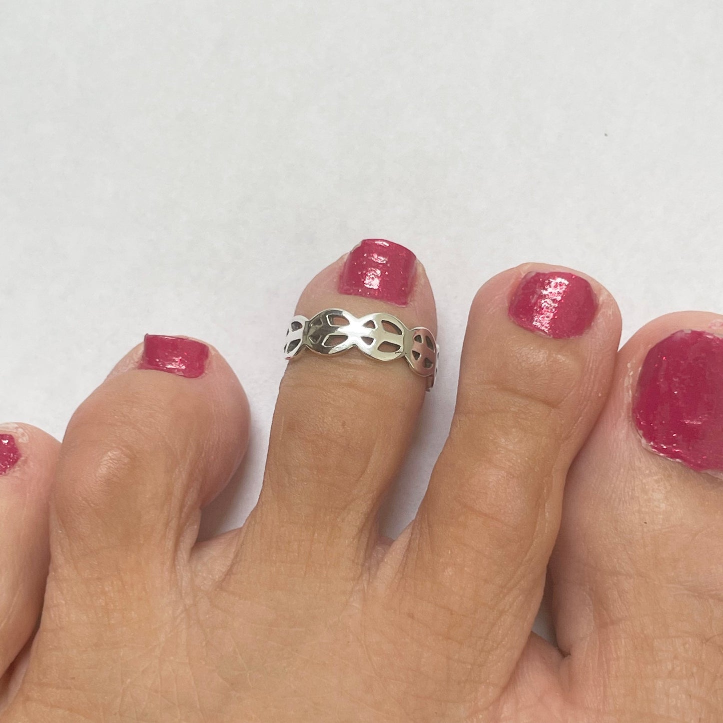 Sterling Silver Peace Sign Toe Ring - Adjustable Band