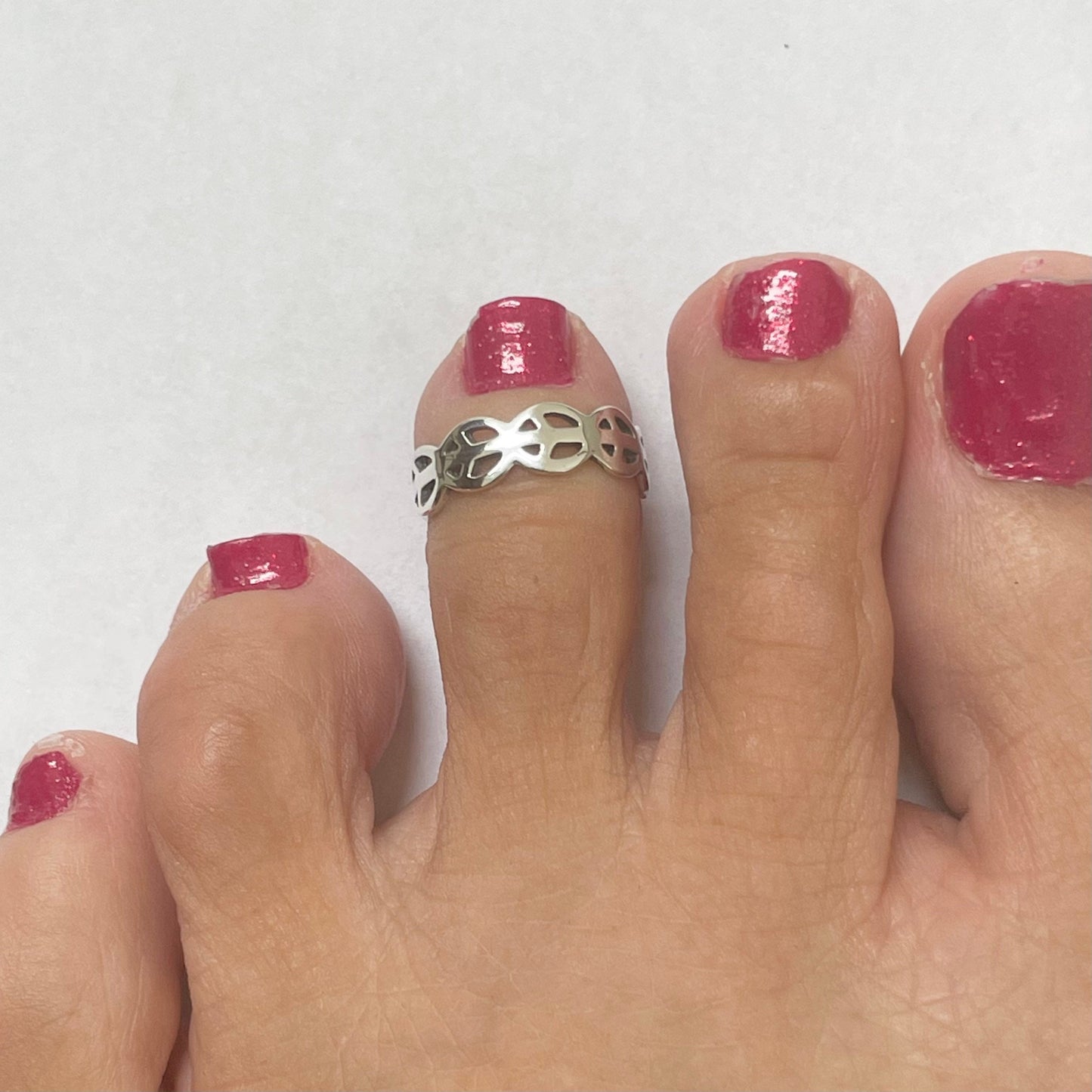Sterling Silver Peace Sign Toe Ring - Adjustable Band
