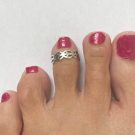 Sterling Silver Peace Sign Toe Ring - Adjustable Band